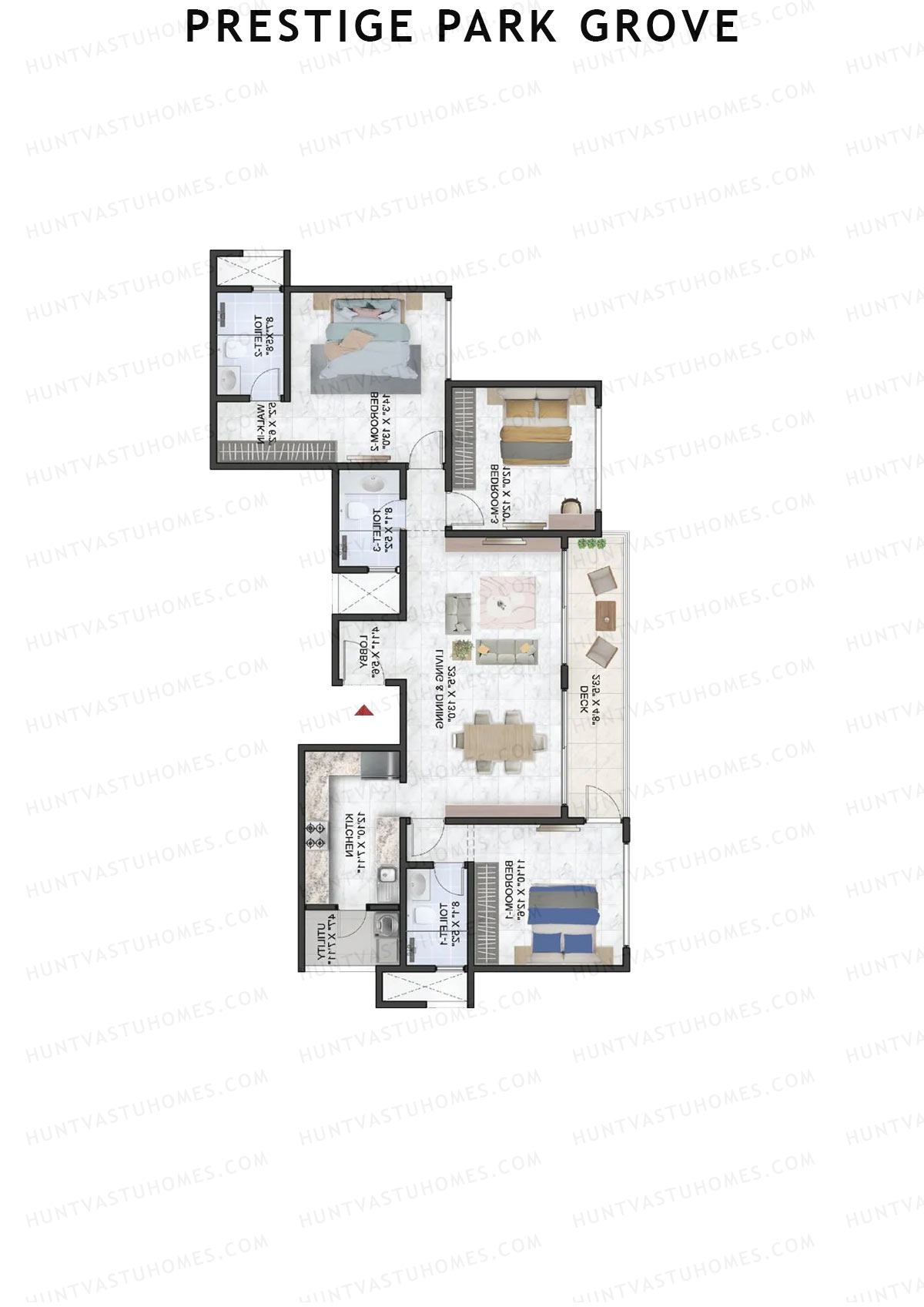 Prestige Park Grove, Tower 15, Unit 6 (Type D2), 3BHK, Super Area 1810   sq ft 