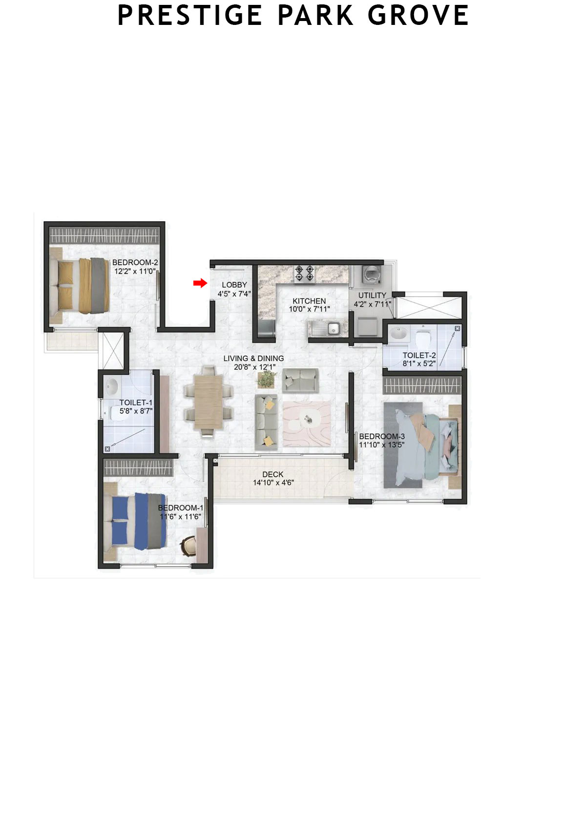 Prestige Park Grove Tower 17 Unit 3 (Type C3) Floor Plan