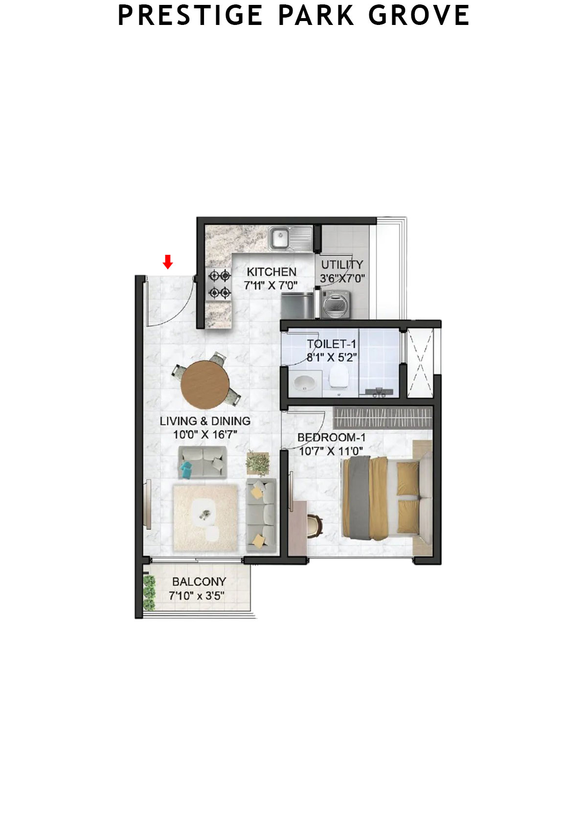 Prestige Park Grove Tower 19 Unit 1 (Type A1) Floor Plan