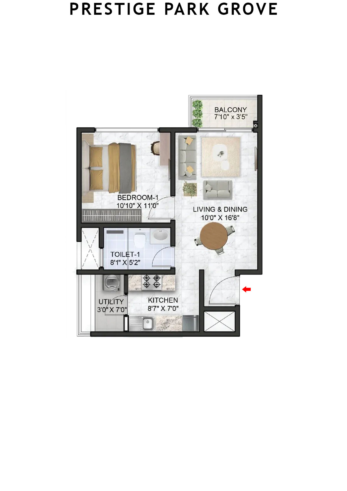 Prestige Park Grove Tower 19 Unit 7 (Type A2) Floor Plan