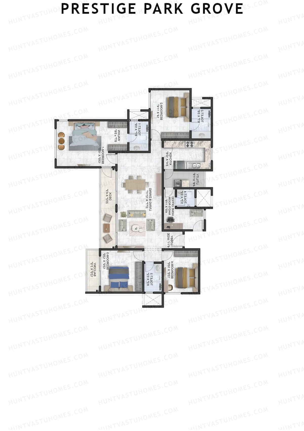 Prestige Park Grove, Tower 1, Unit 1 (Type F1), 4BHK, Super Area 2369   sq ft 