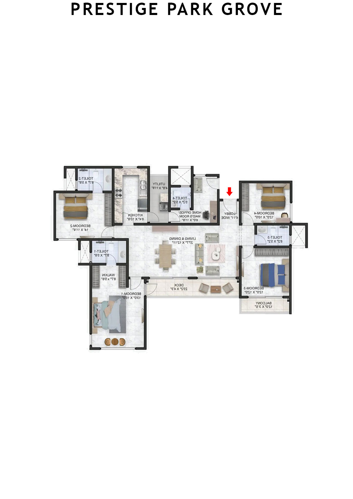 Prestige Park Grove Tower 1 Unit 1 (Type F1) Floor Plan