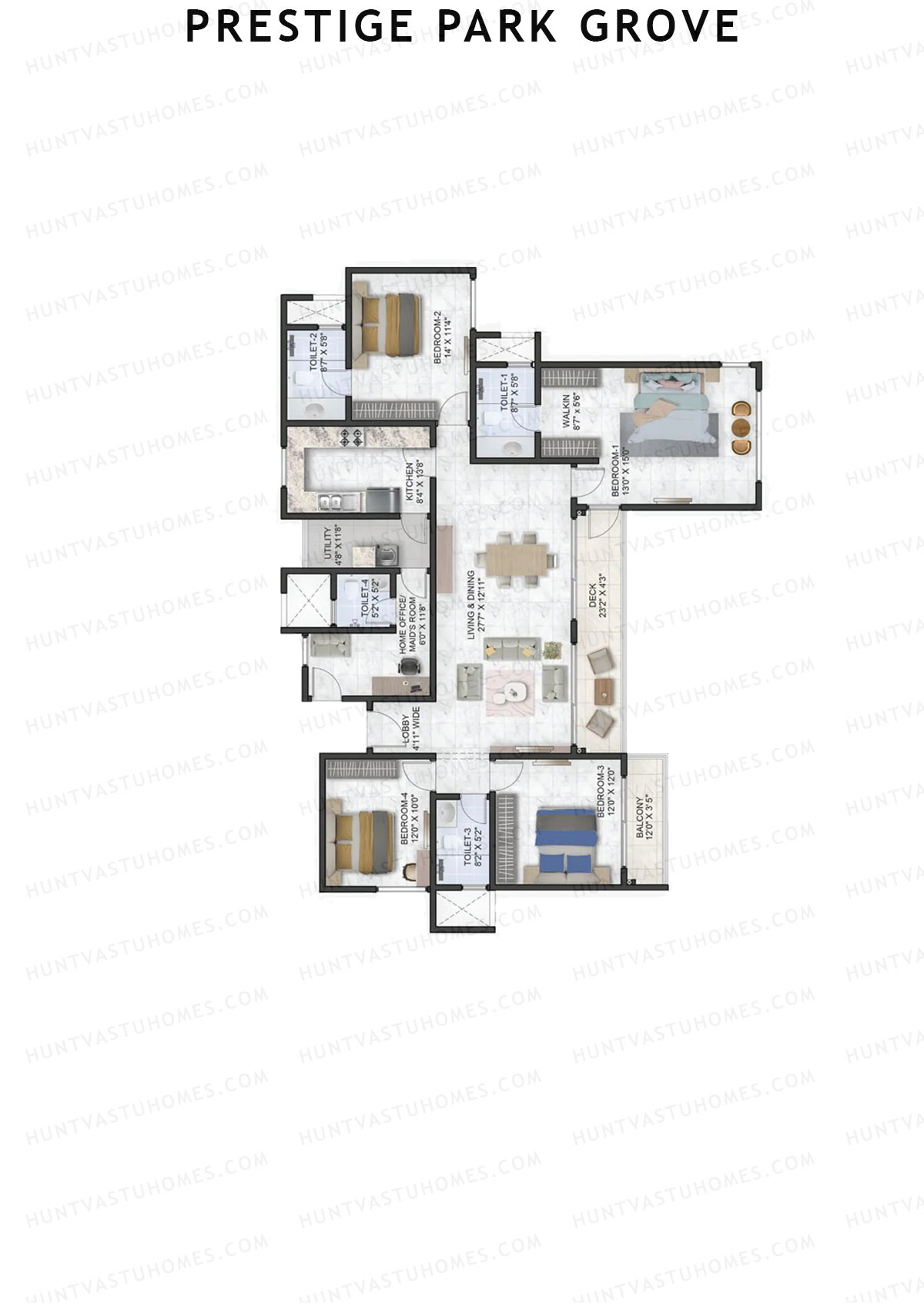 Prestige Park Grove, Tower 1, Unit 2 (Type F1), 4BHK, Super Area 2369   sq ft 