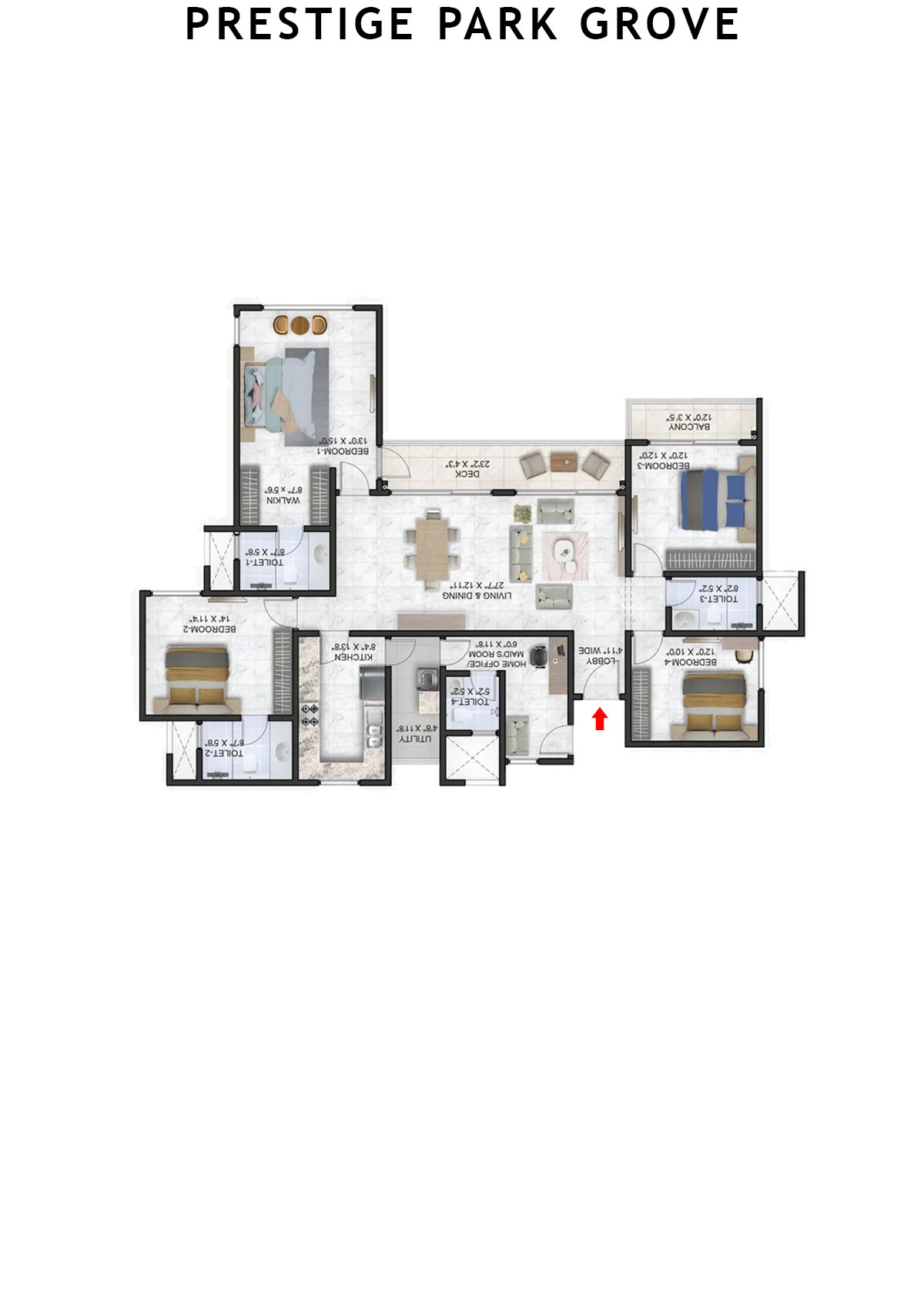 Prestige Park Grove Tower 1 Unit 2 (Type F1) Floor Plan
