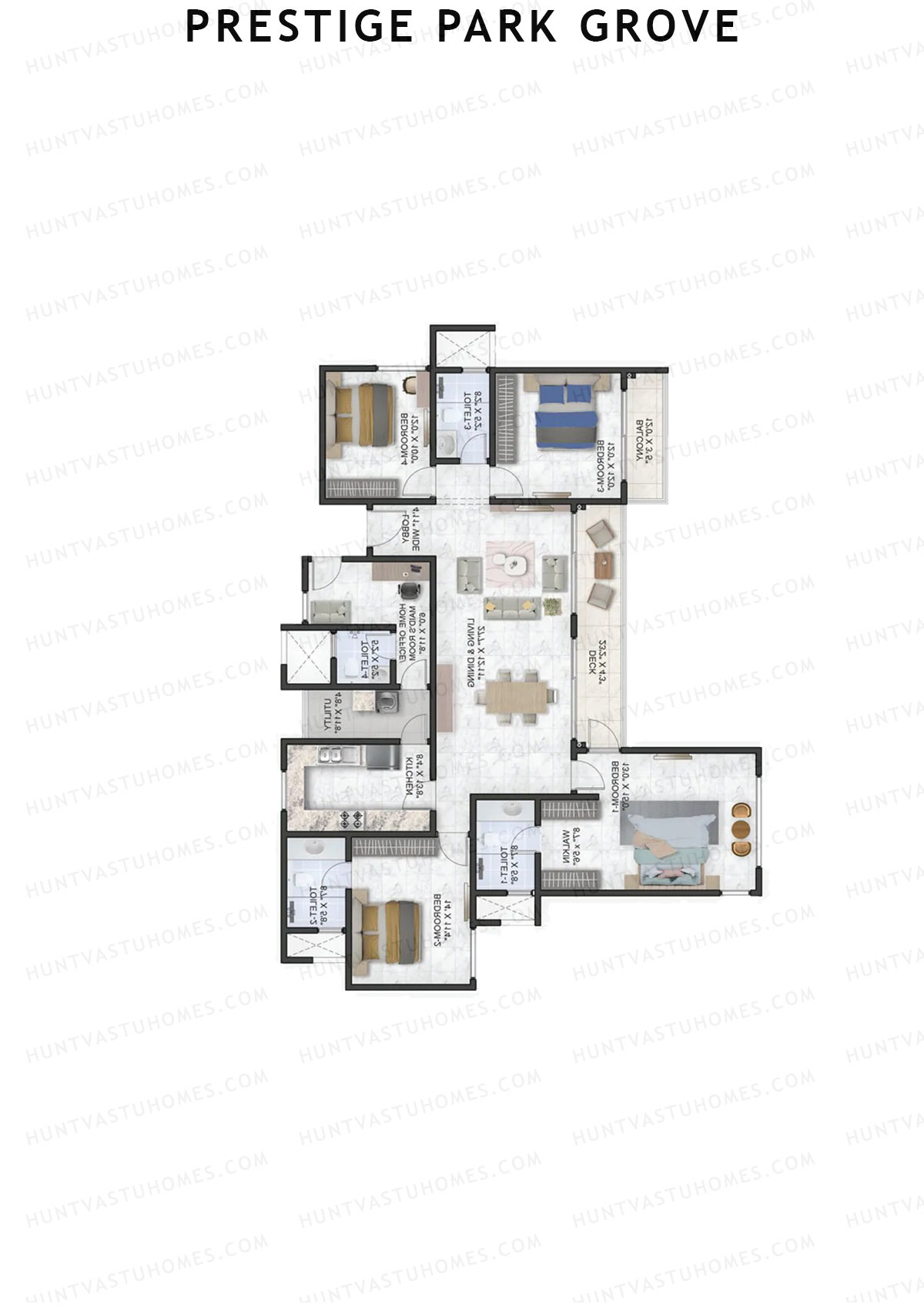 Prestige Park Grove, Tower 1, Unit 3 (Type F1), 4BHK, Super Area 2369   sq ft 