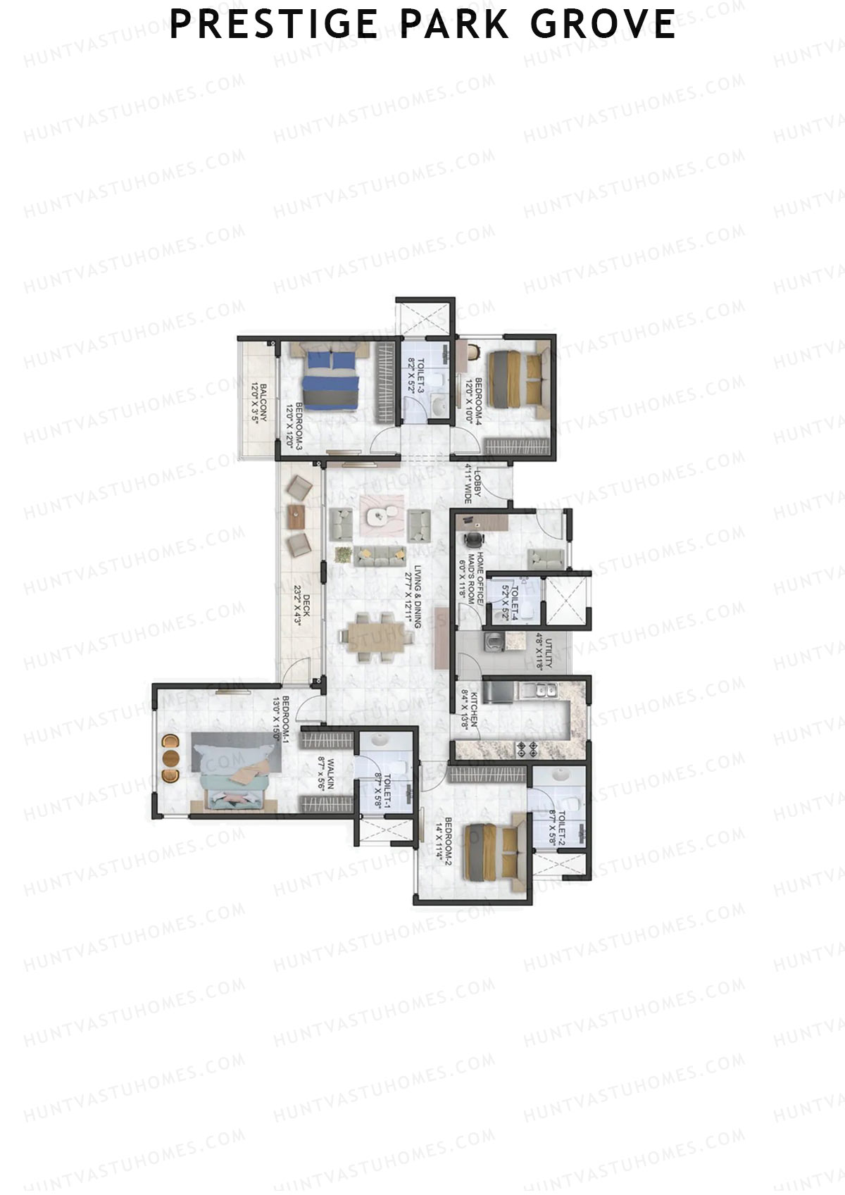 Prestige Park Grove, Tower 1, Unit 4 (Type F1), 4BHK, Super Area 2369   sq ft 