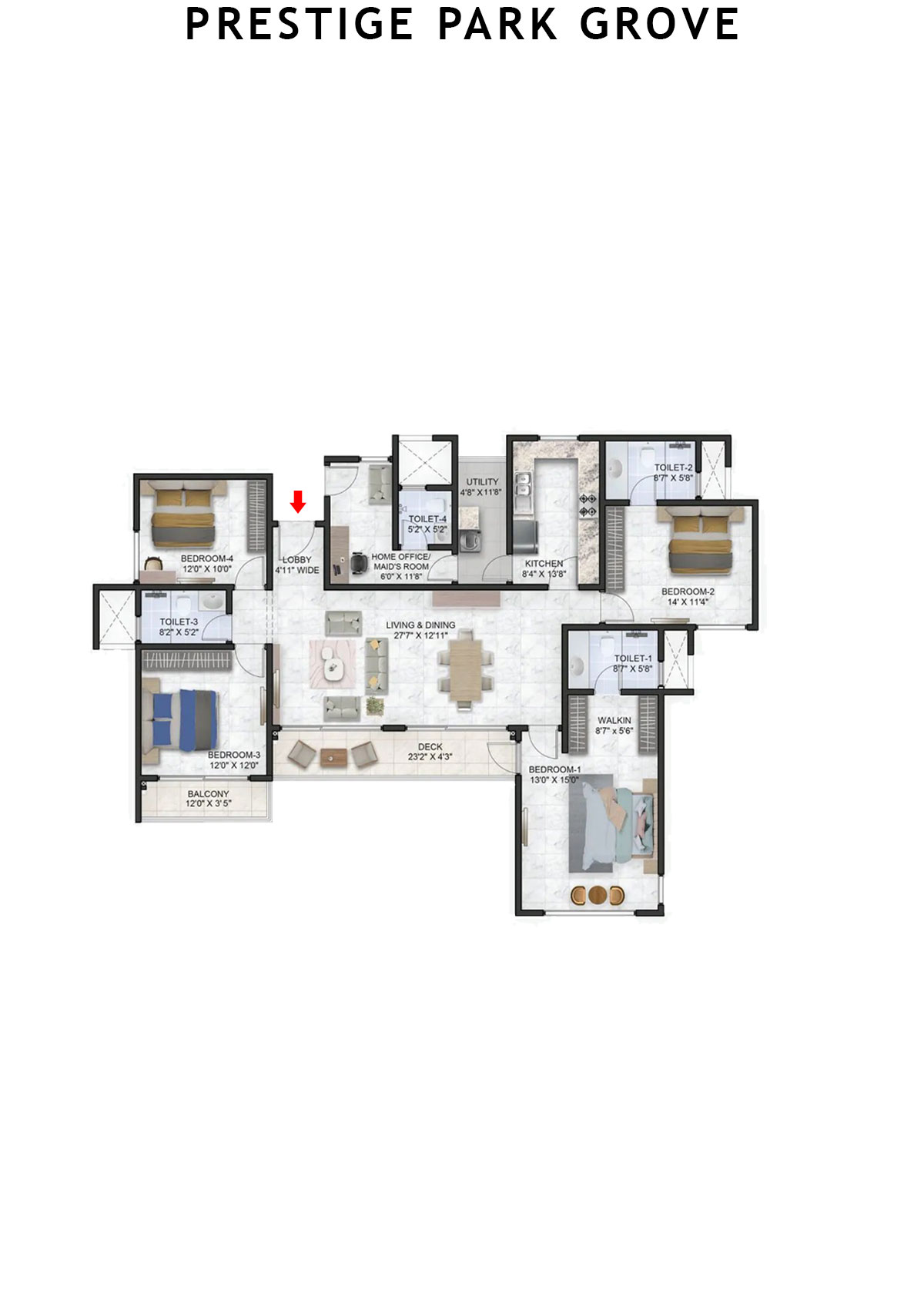 Prestige Park Grove Tower 1 Unit 4 (Type F1) Floor Plan