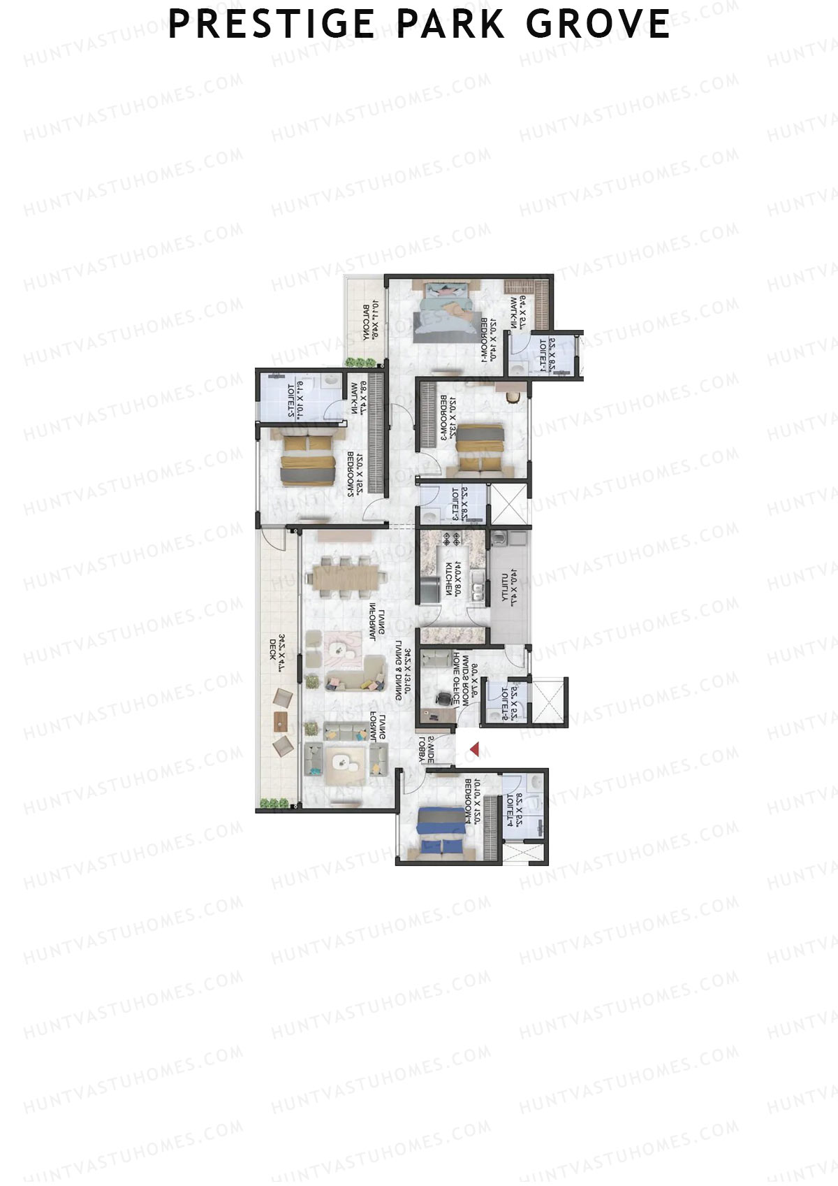 Prestige Park Grove, Tower 2, Unit 1 (Type G2), 4BHK, Super Area 2758   sq ft 