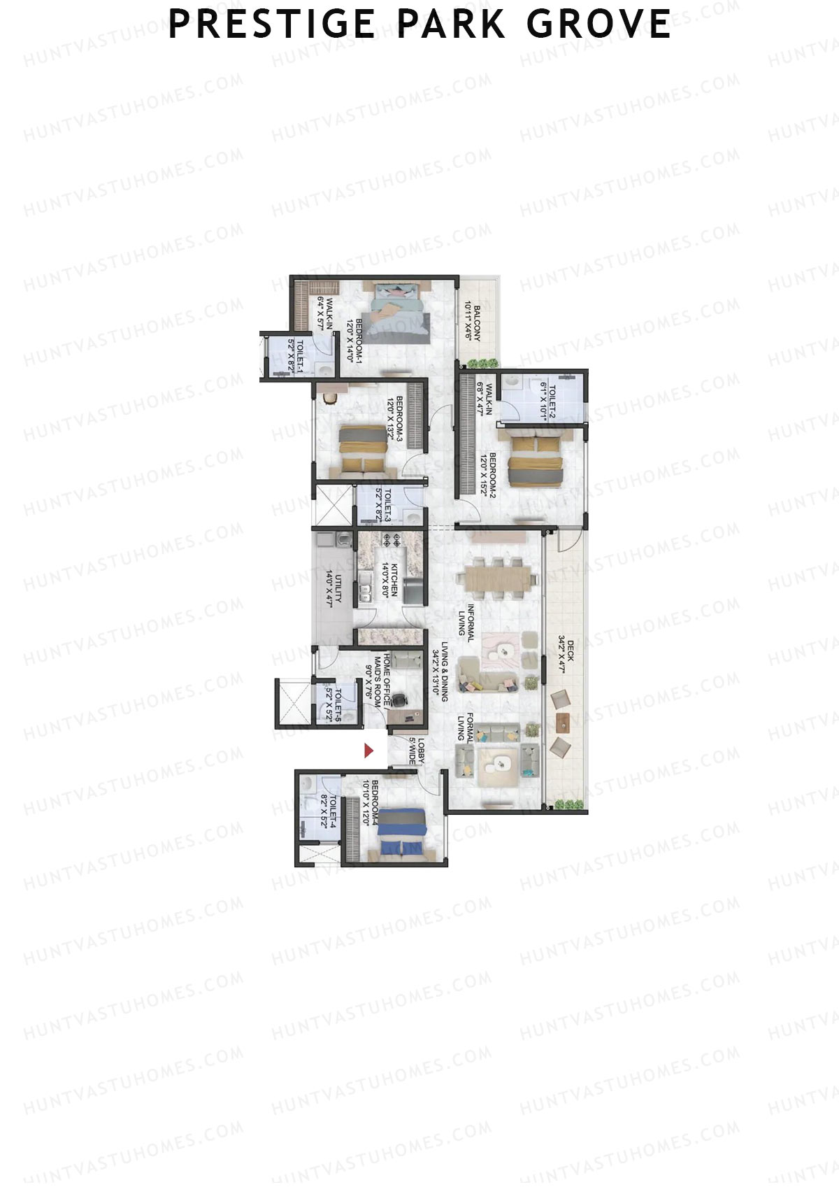 Prestige Park Grove, Tower 2, Unit 2 (Type G2), 4BHK, Super Area 2758   sq ft 