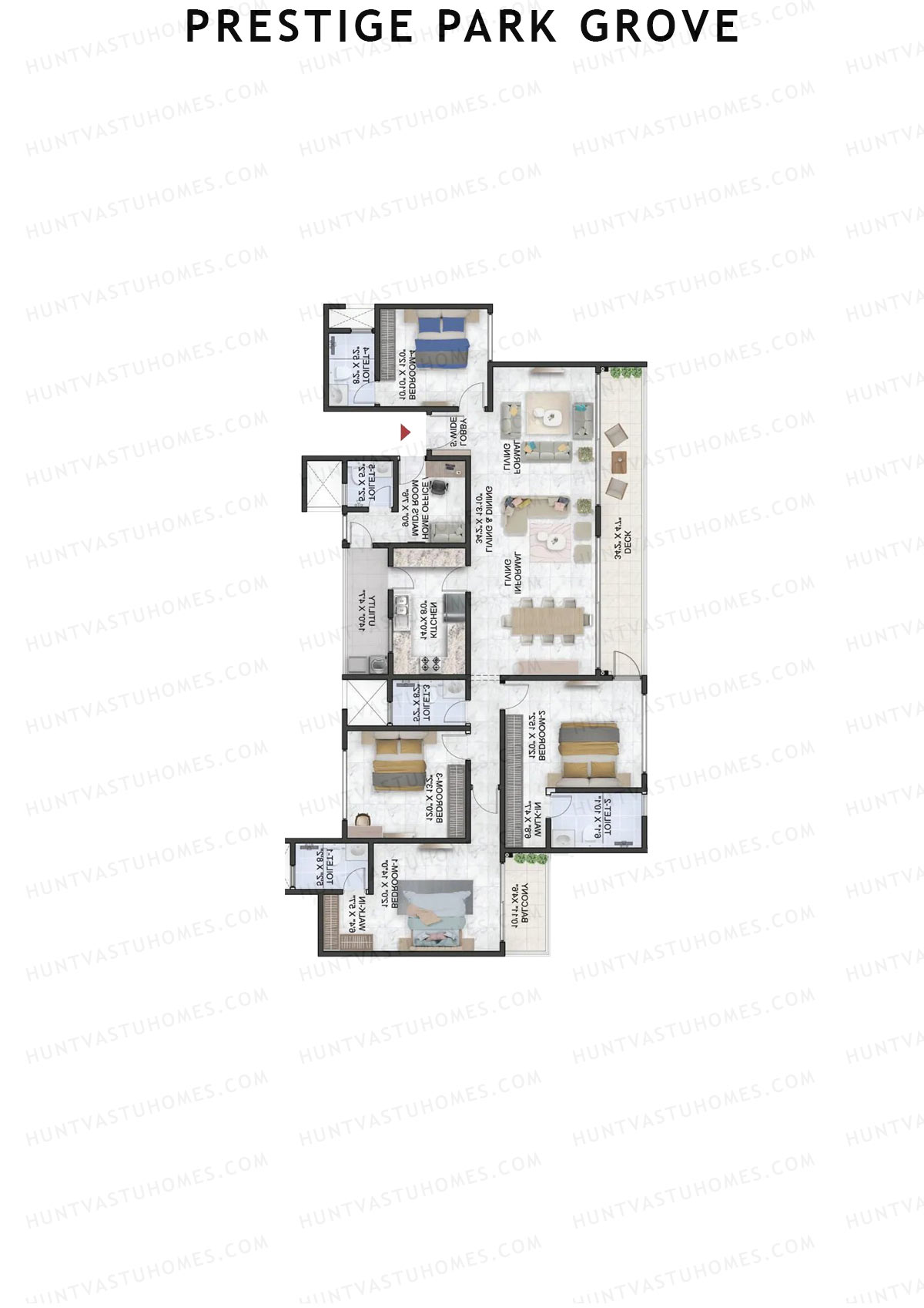 Prestige Park Grove, Tower 2, Unit 3 (Type G2), 4BHK, Super Area 2758   sq ft 