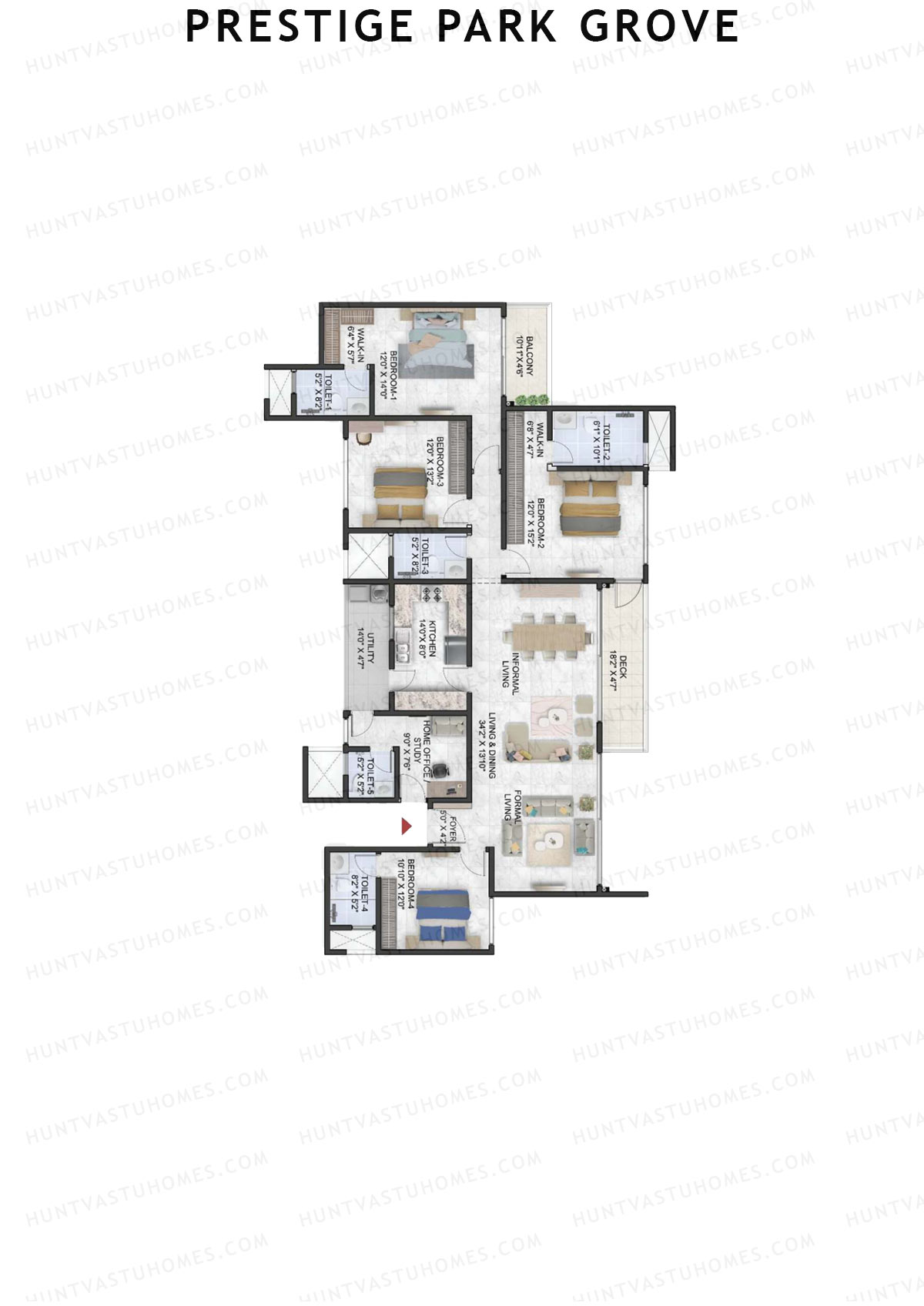 Prestige Park Grove, Tower 3, Unit 2 (Type G2), 4BHK, Super Area 2660   sq ft 
