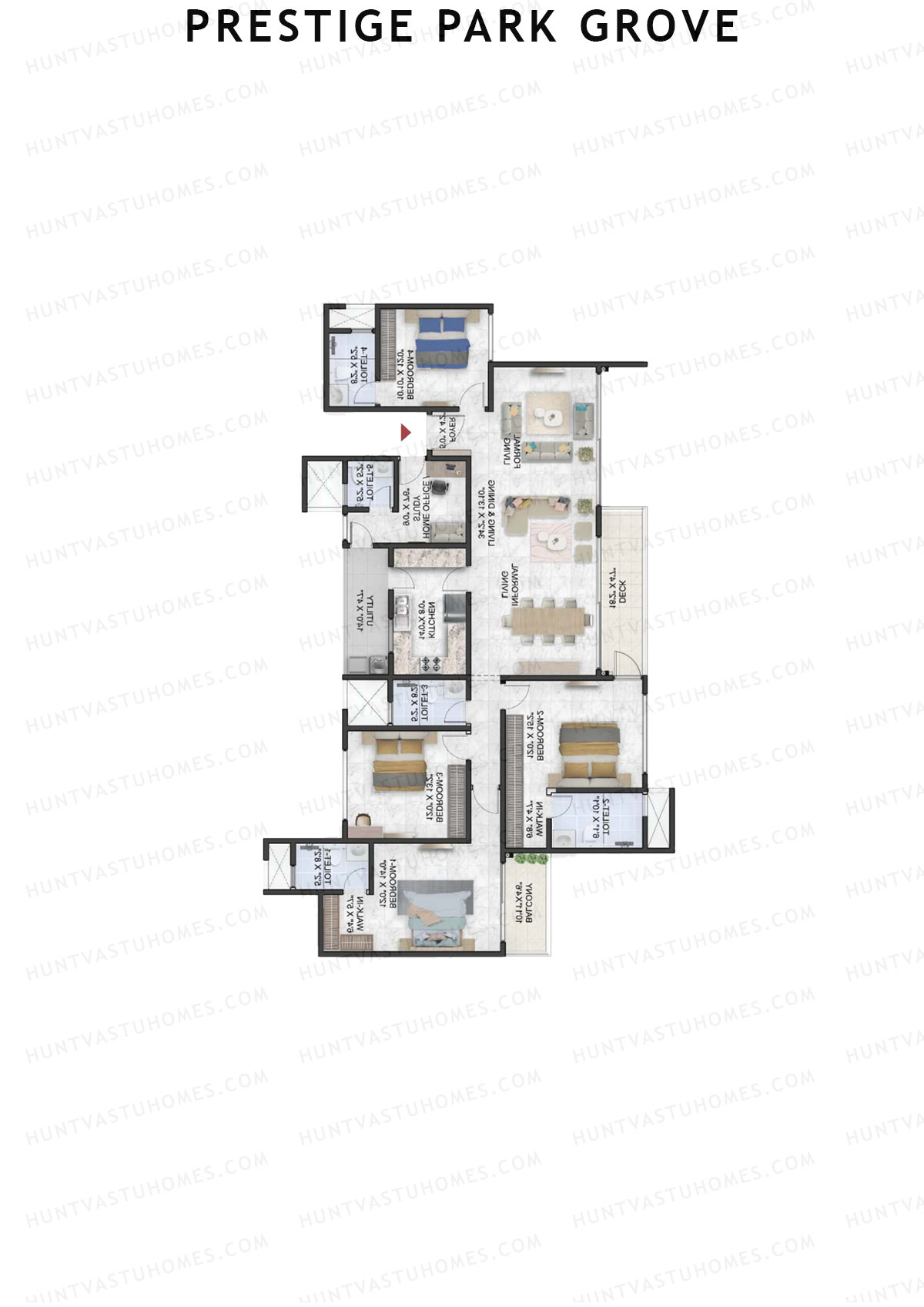 Prestige Park Grove, Tower 3, Unit 3 (Type G2), 4BHK, Super Area 2660   sq ft 