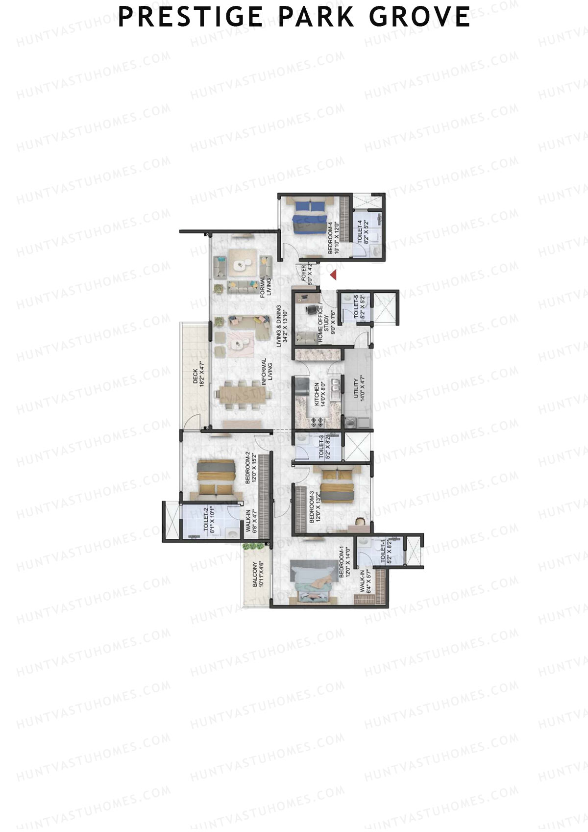Prestige Park Grove, Tower 3, Unit 4 (Type G2), 4BHK, Super Area 2660   sq ft 