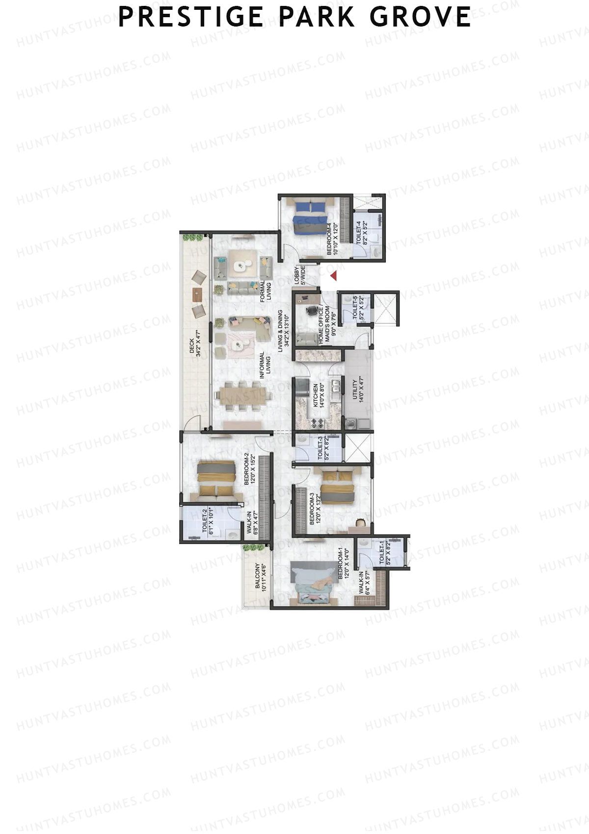 Prestige Park Grove, Tower 3, Unit 4 (Type G2), 4BHK, Super Area 2758   sq ft 