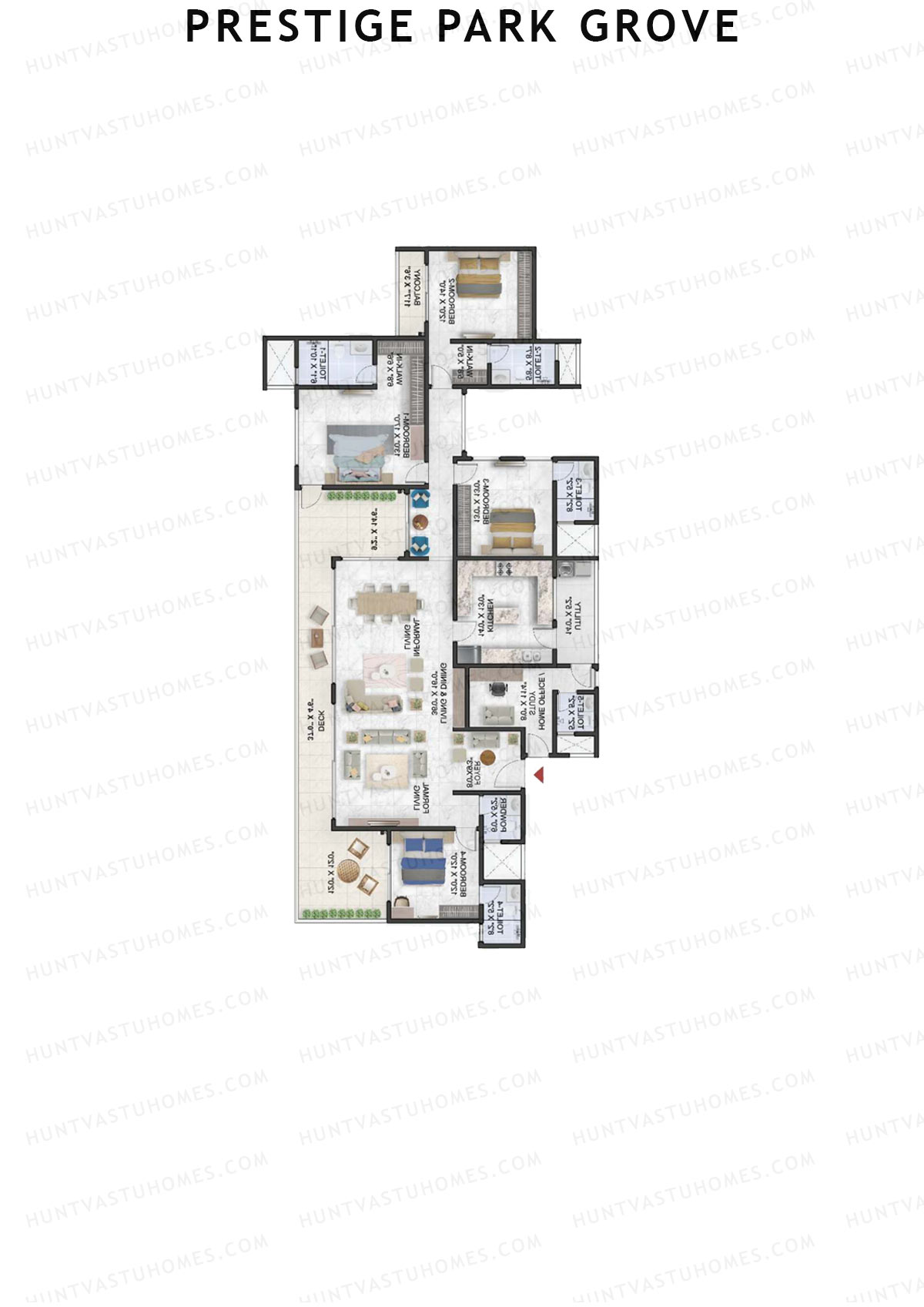 Prestige Park Grove, Tower 4, Unit 1 (Type G3), 4BHK, Super Area 3793   sq ft 