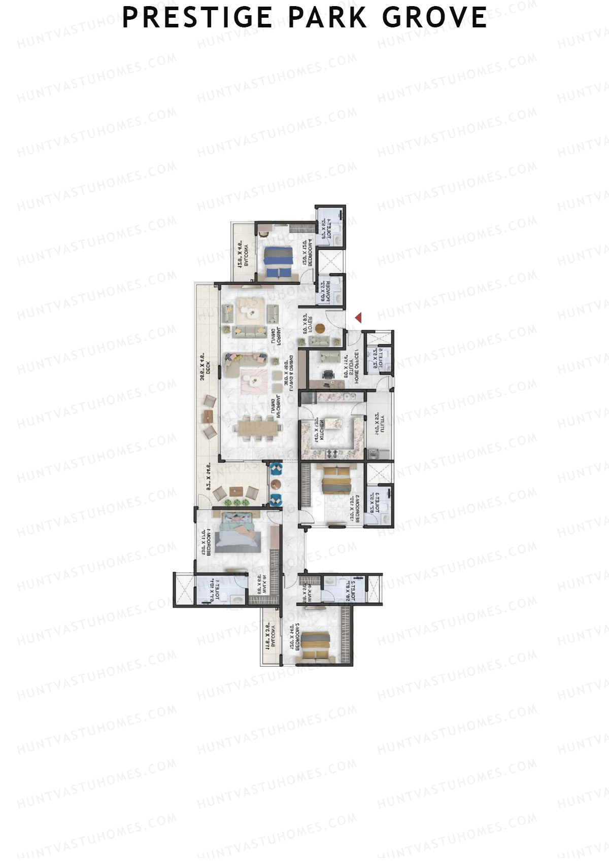 Prestige Park Grove, Tower 4, Unit 4 (Type G3), 4BHK, Super Area 3677   sq ft 