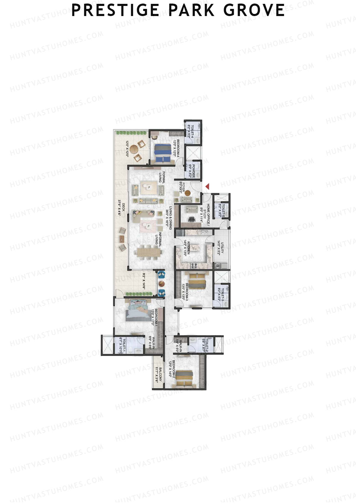 Prestige Park Grove, Tower 4, Unit 4 (Type G3), 4BHK, Super Area 3793   sq ft 