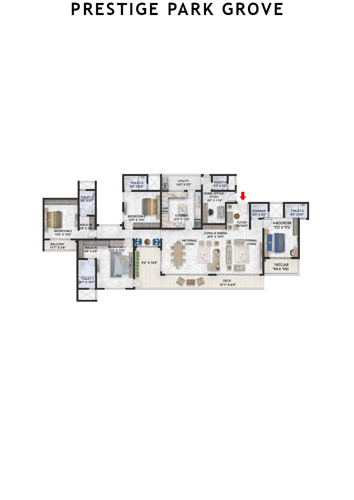 Prestige Park Grove Tower 5 Unit 1 (Type G3) Floor Plan