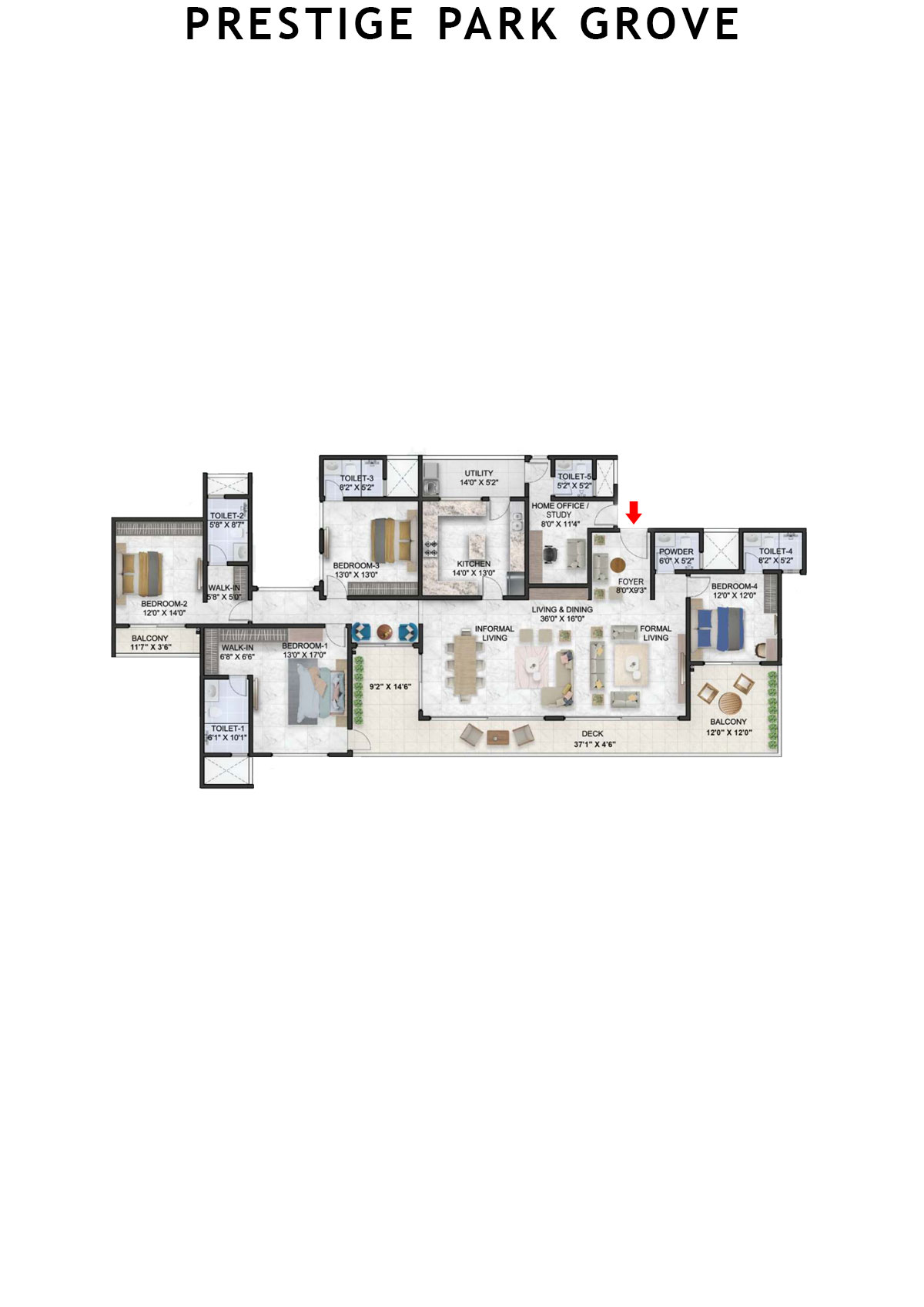 Prestige Park Grove Tower 5 Unit 1 (Type G3) Floor Plan