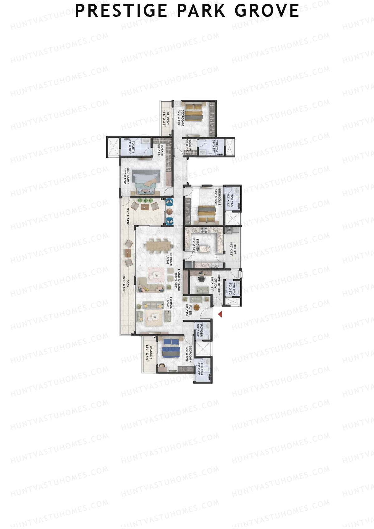Prestige Park Grove, Tower 5, Unit 1 (Type G3), 4BHK, Super Area 3677   sq ft 
