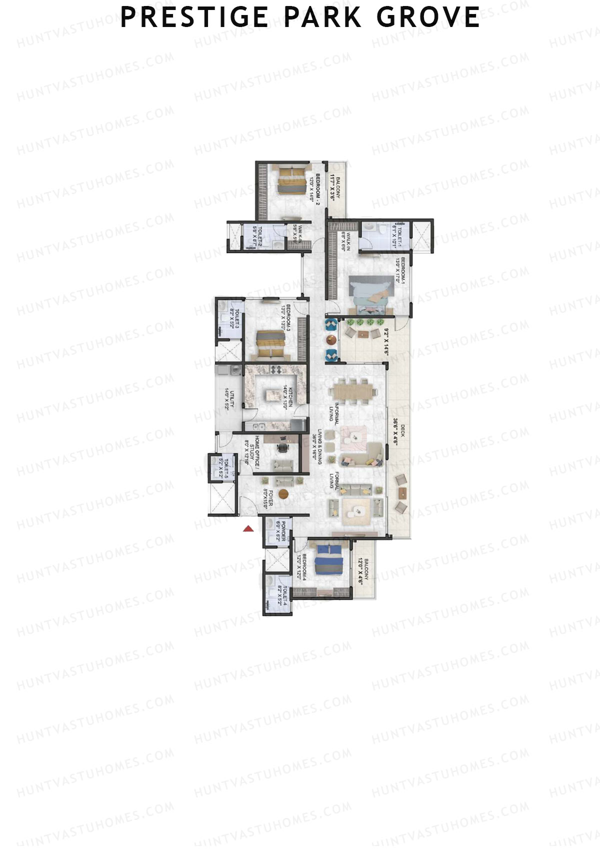 Prestige Park Grove, Tower 5, Unit 2 (Type G4), 4BHK, Super Area 3739   sq ft 