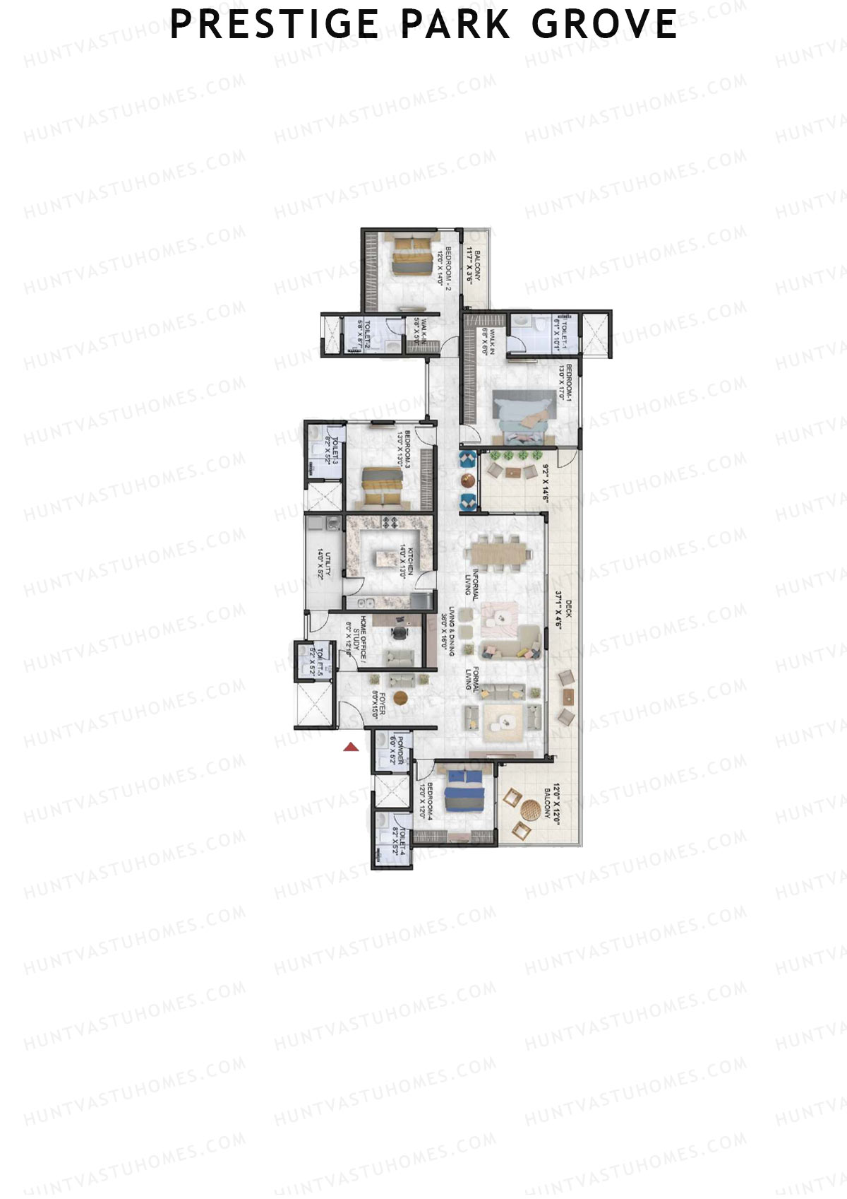 Prestige Park Grove, Tower 5, Unit 2 (Type G4), 4BHK, Super Area 3856   sq ft 