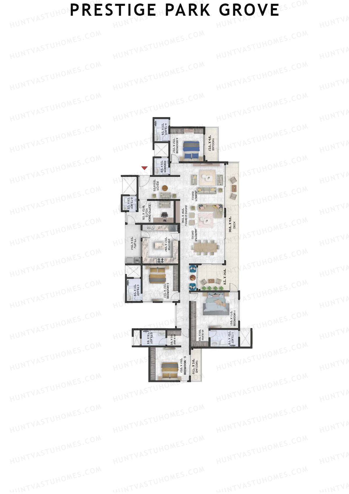 Prestige Park Grove, Tower 5, Unit 3 (Type G4), 4BHK, Super Area 3739   sq ft 