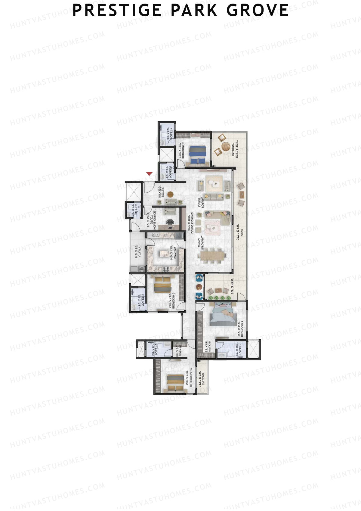 Prestige Park Grove, Tower 5, Unit 3 (Type G4), 4BHK, Super Area 3856   sq ft 