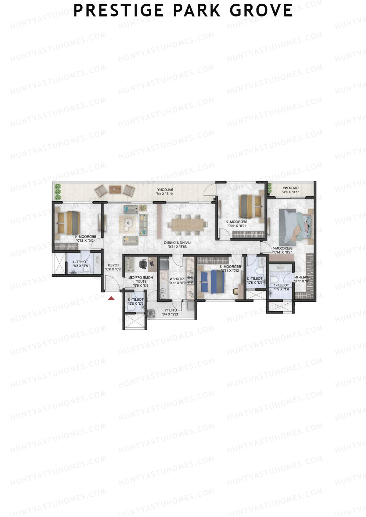 Prestige Park Grove, Tower 6, Unit 1 (Type G1), 4BHK, Super Area 2530   sq ft 
