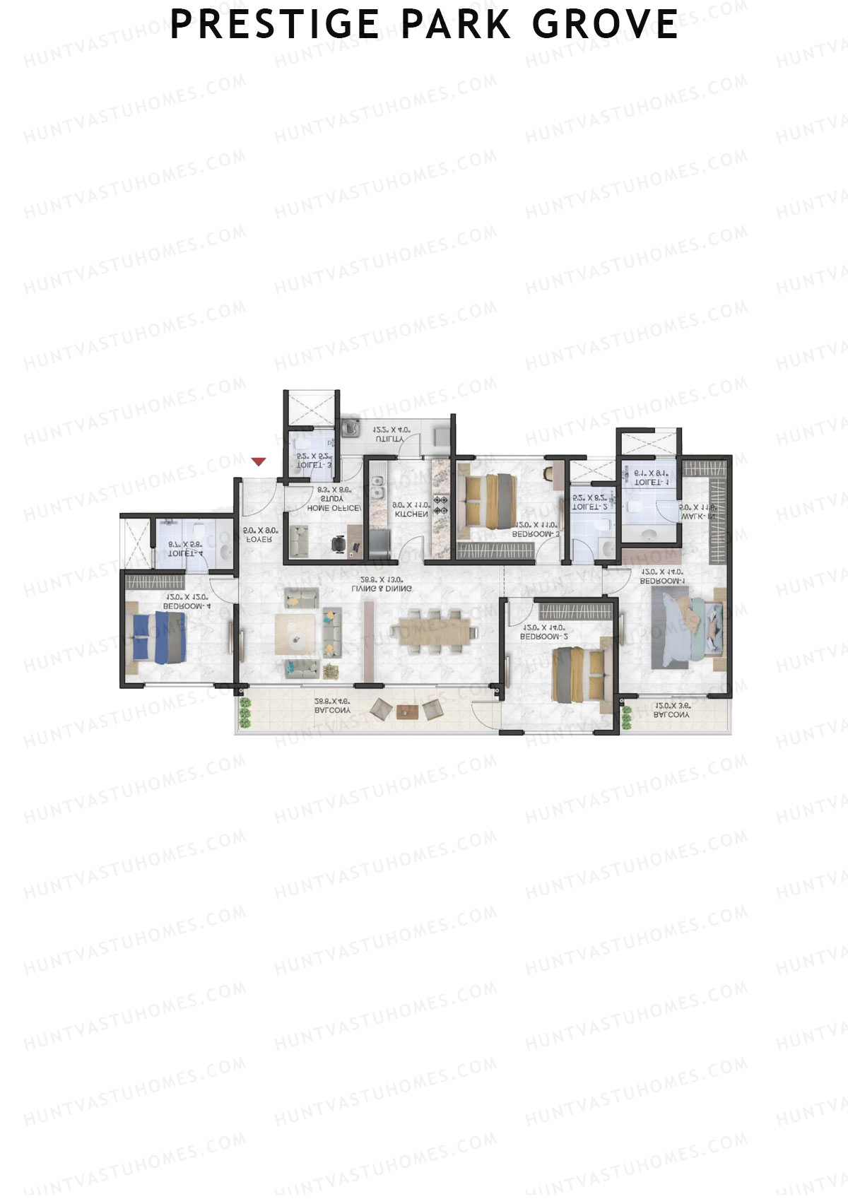Prestige Park Grove, Tower 6, Unit 2 (Type G1), 4BHK, Super Area 2451   sq ft 
