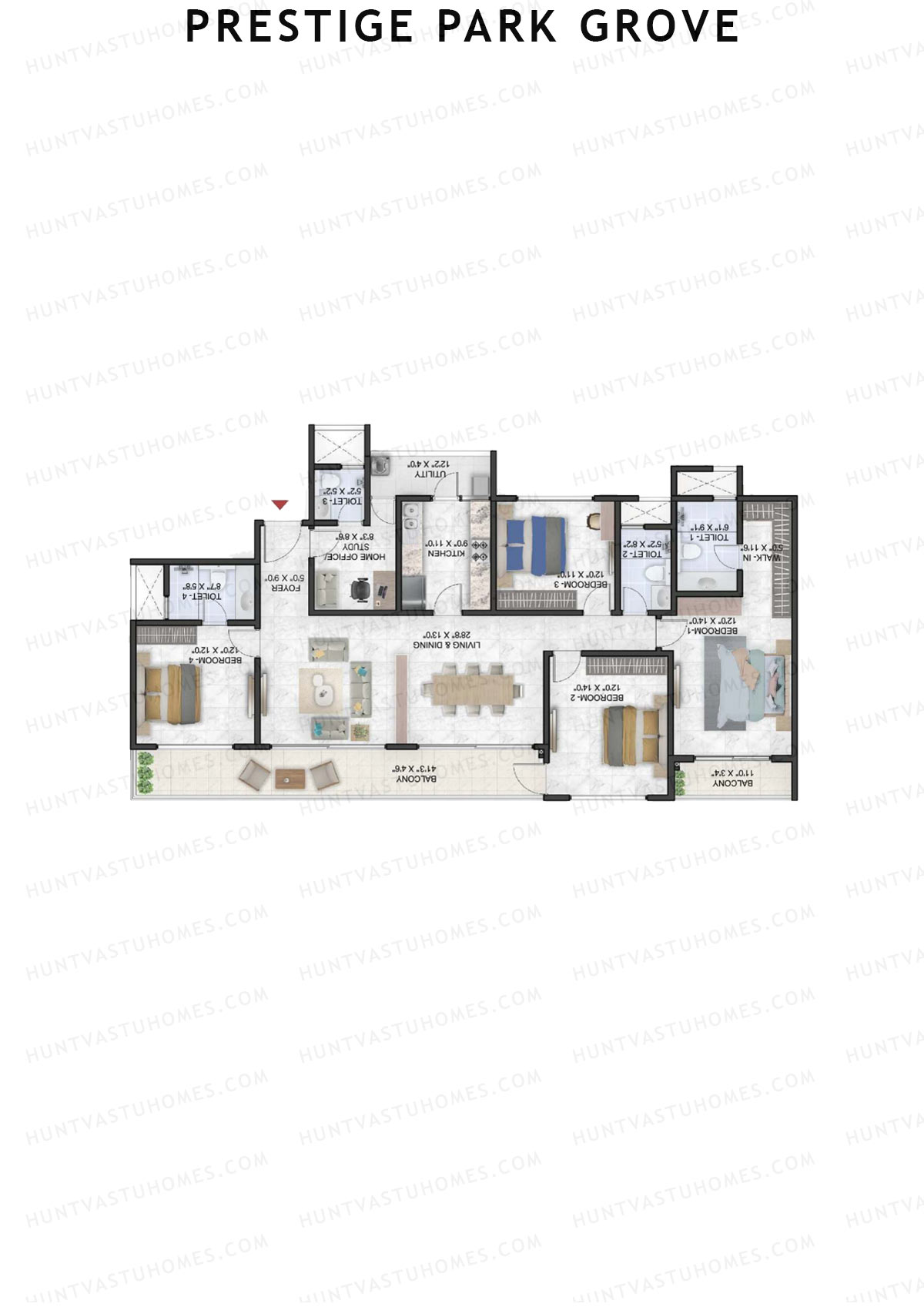 Prestige Park Grove, Tower 6, Unit 2 (Type G1), 4BHK, Super Area 2530   sq ft 