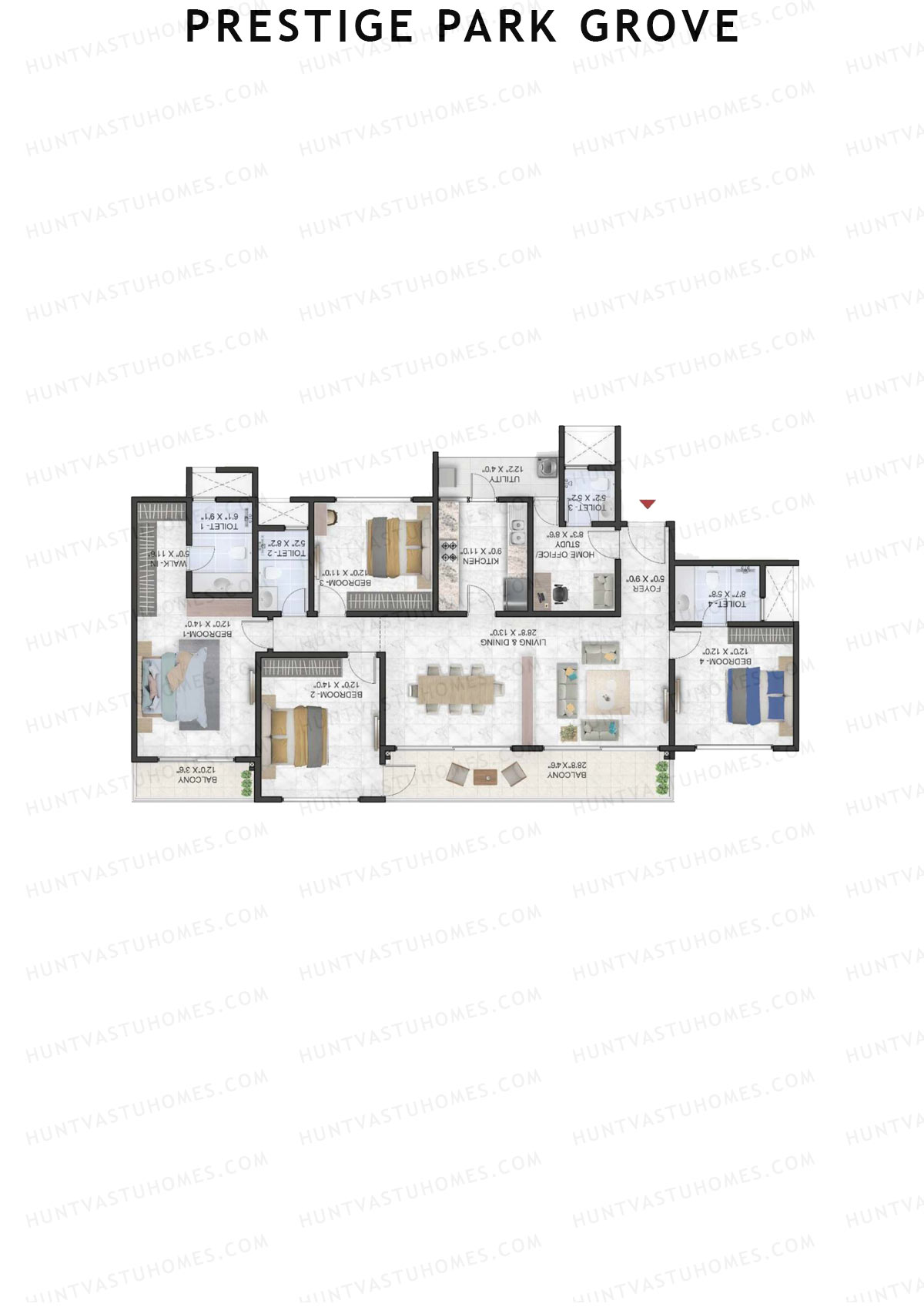 Prestige Park Grove, Tower 6, Unit 3 (Type G1), 4BHK, Super Area 2451   sq ft 