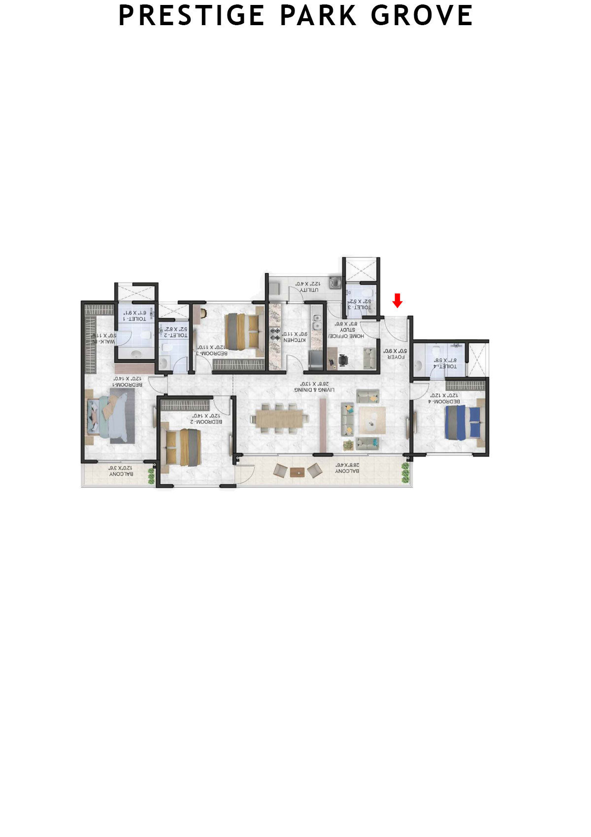Prestige Park Grove Tower 6 Unit 3 (Type G1) Floor Plan