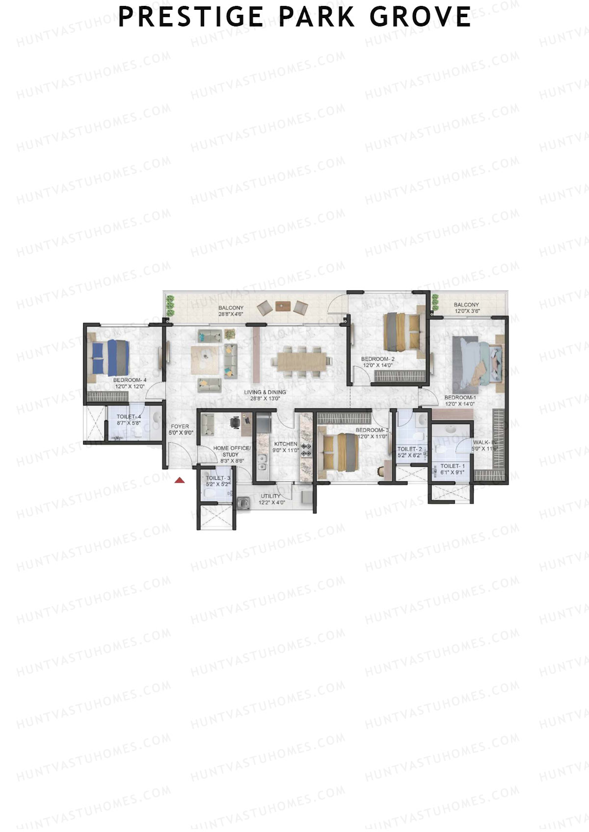 Prestige Park Grove, Tower 7, Unit 1 (Type G1), 4BHK, Super Area 2451   sq ft 