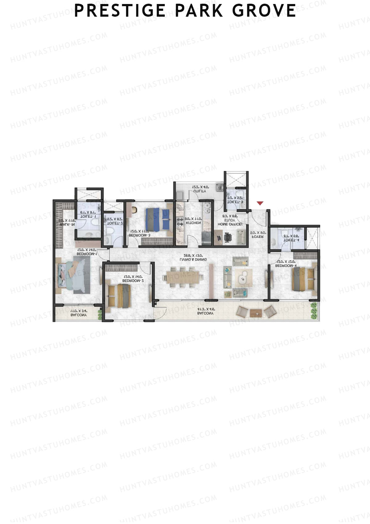 Prestige Park Grove, Tower 7, Unit 3 (Type G1), 4BHK, Super Area 2530   sq ft 