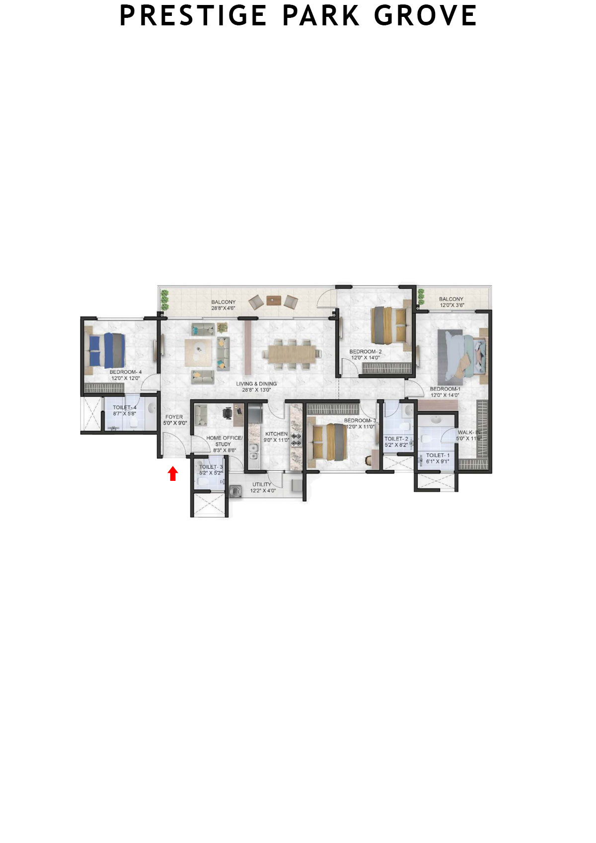 Prestige Park Grove Tower 8 Unit 1 (Type G1) Floor Plan