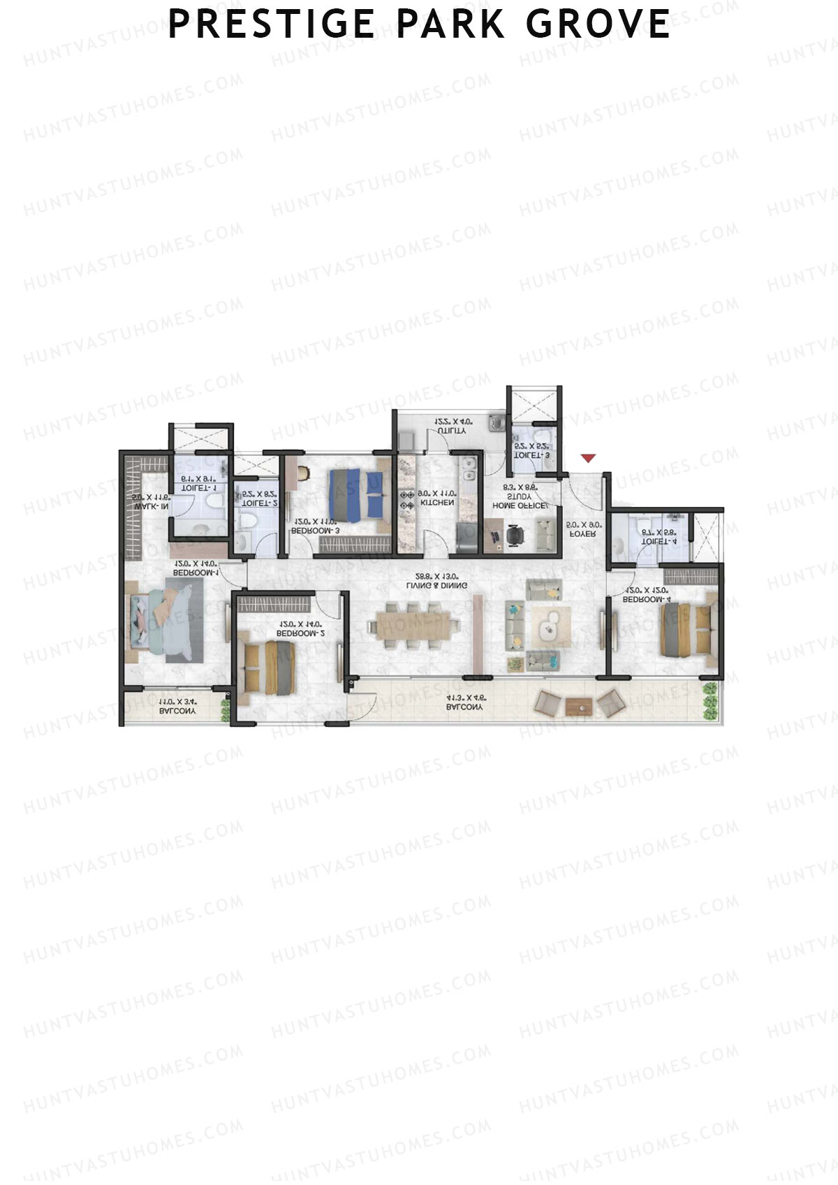 Prestige Park Grove, Tower 8, Unit 3 (Type G1), 4BHK, Super Area 2530   sq ft 