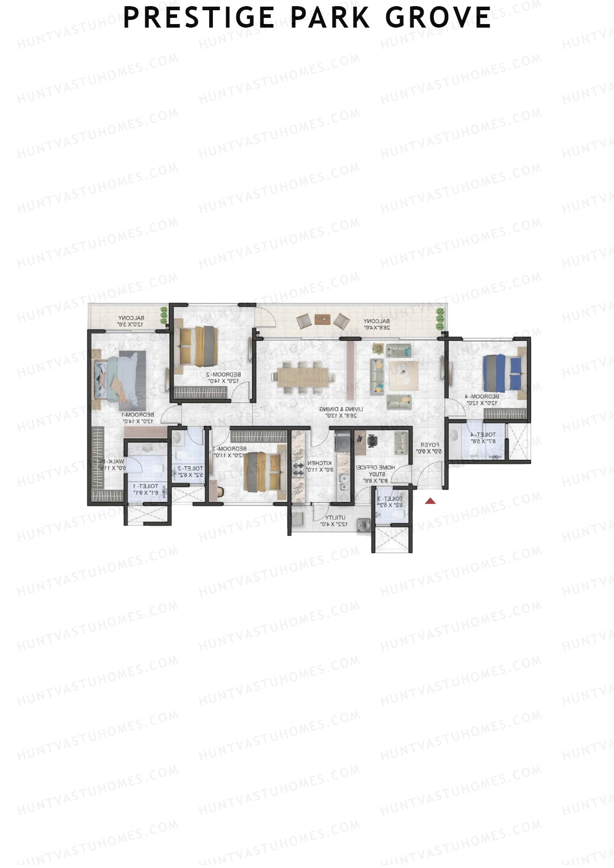 Prestige Park Grove, Tower 8, Unit 4 (Type G1), 4BHK, Super Area 2451   sq ft 