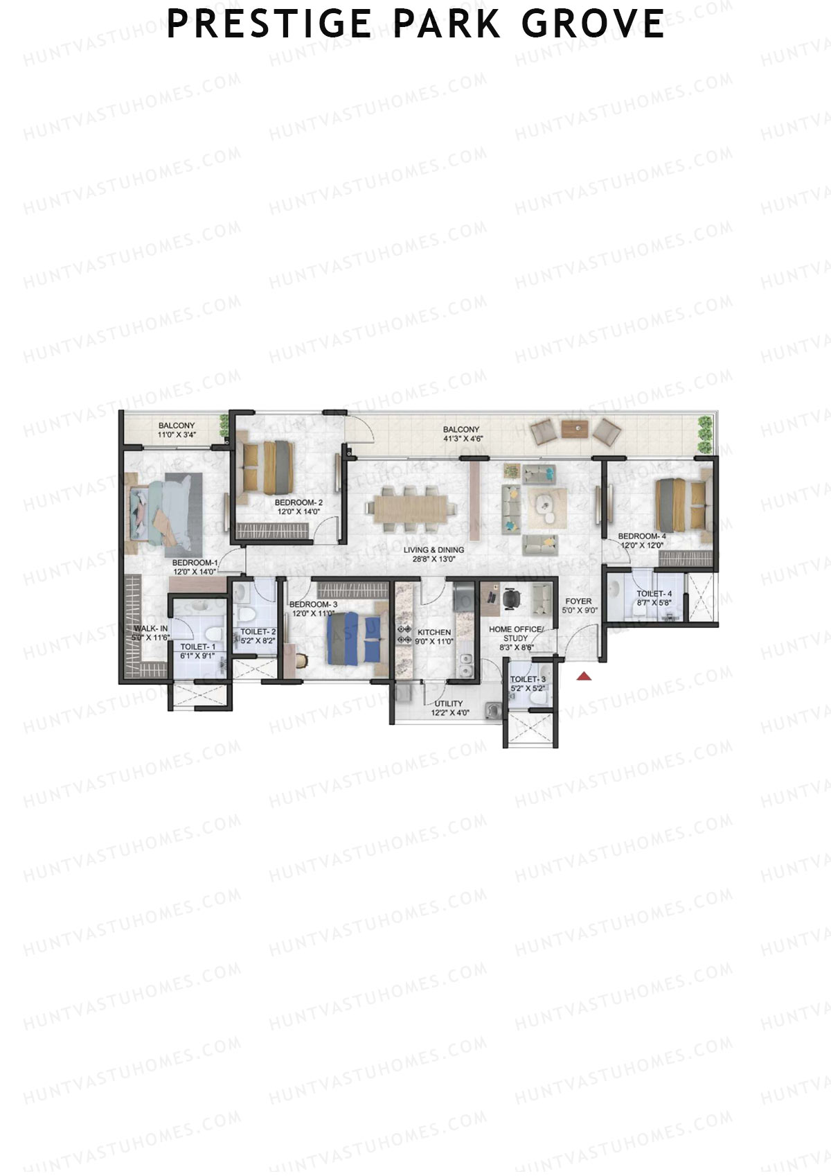 Prestige Park Grove, Tower 8, Unit 4 (Type G1), 4BHK, Super Area 2530   sq ft 