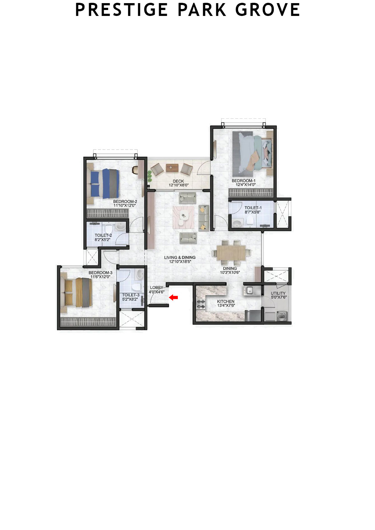 Prestige Park Grove Tower 9 Unit 1 (Type D1) Floor Plan