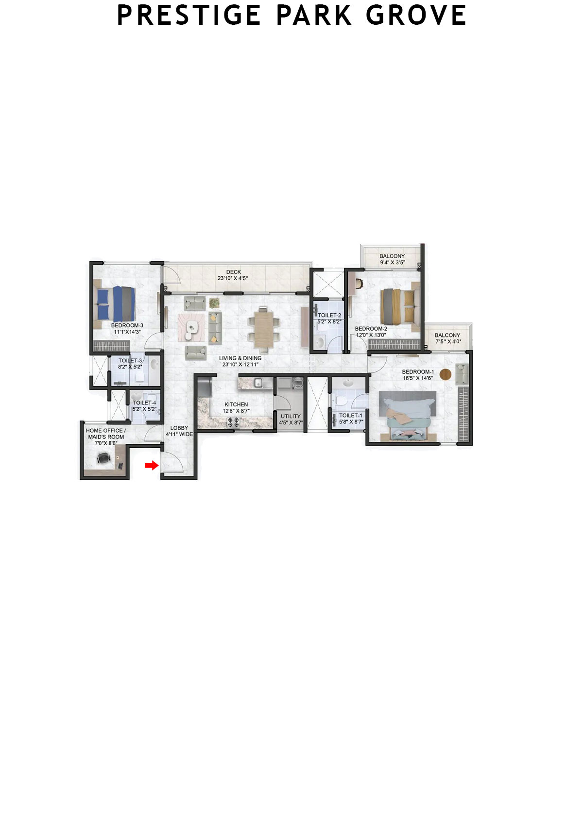 Prestige Park Grove Tower 9 Unit 2 (Type E7) Floor Plan