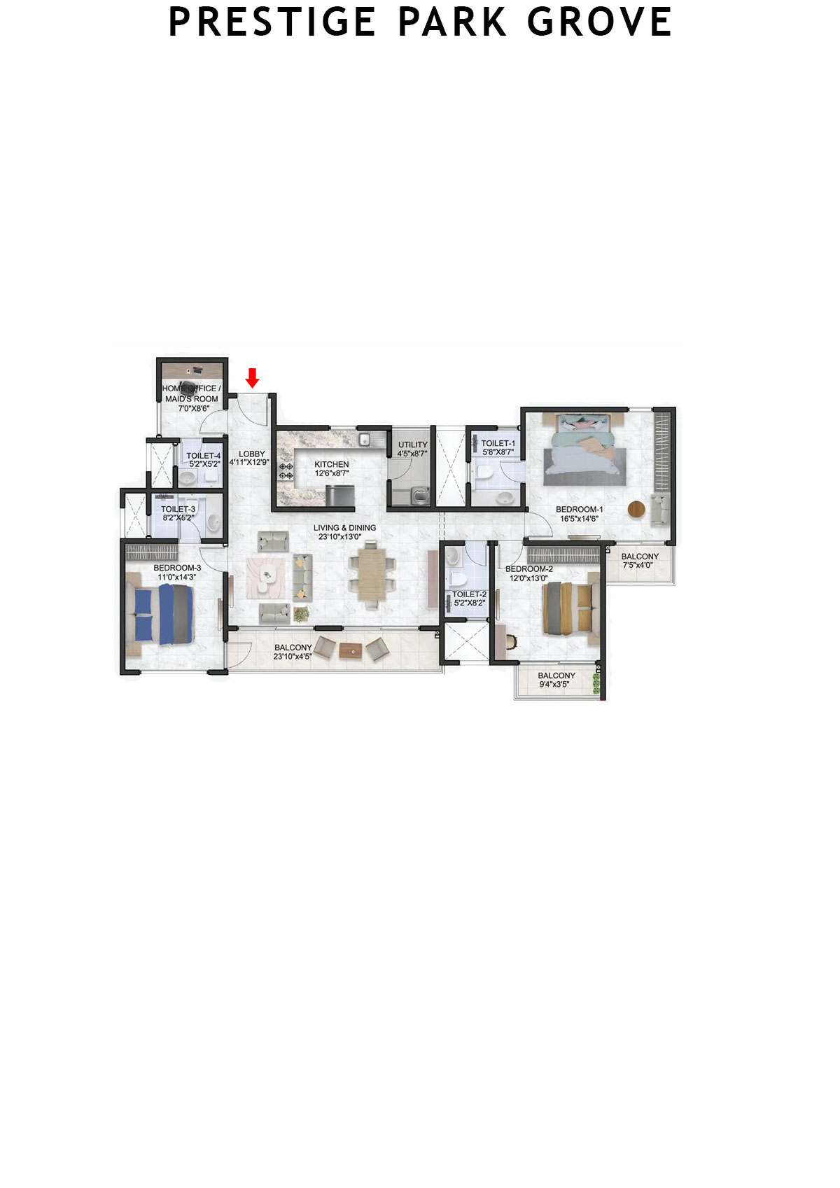 Prestige Park Grove Tower 9 Unit 3 (Type E5) Floor Plan