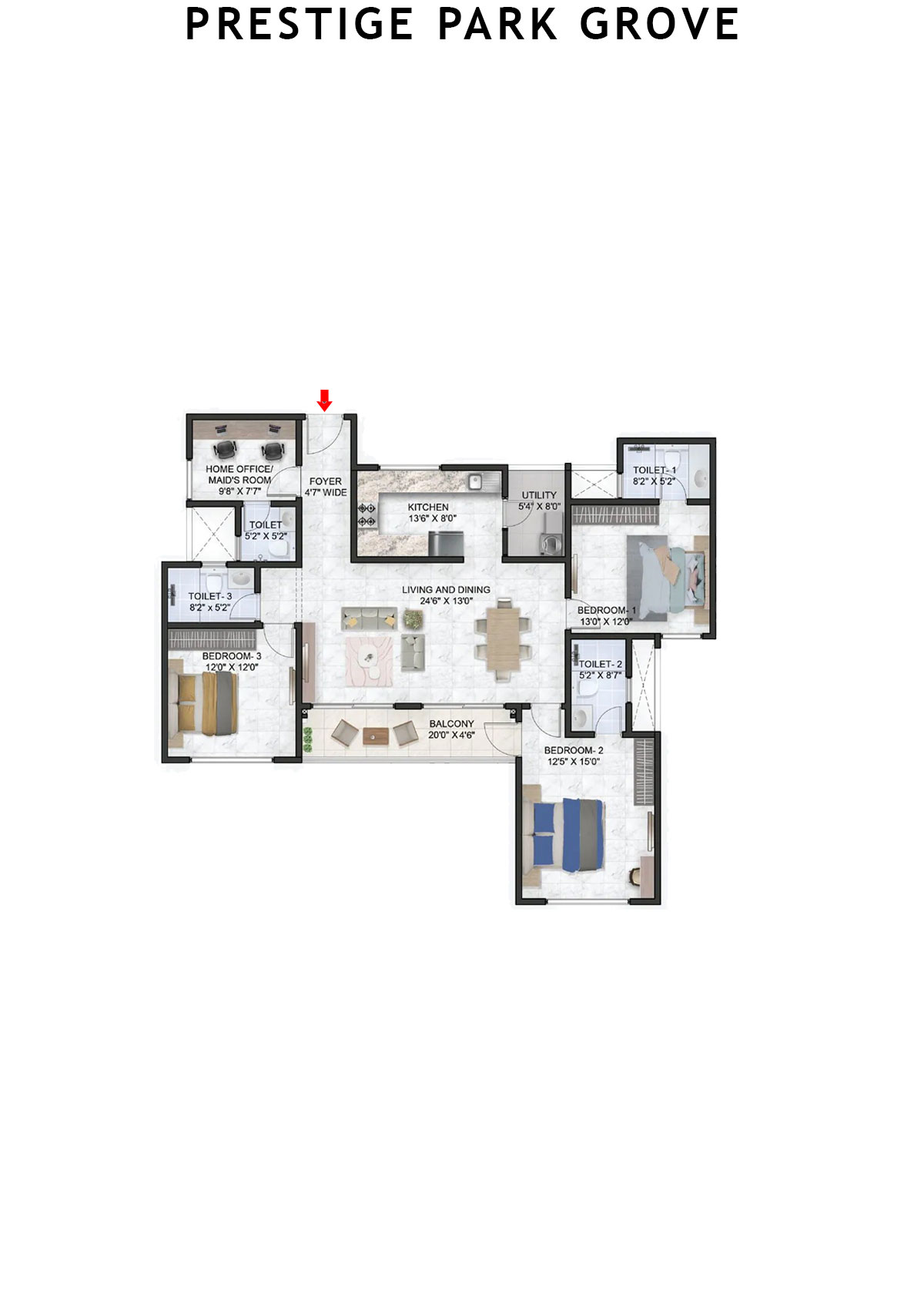 Prestige Park Grove Tower 9 Unit 4 (Type E2) Floor Plan