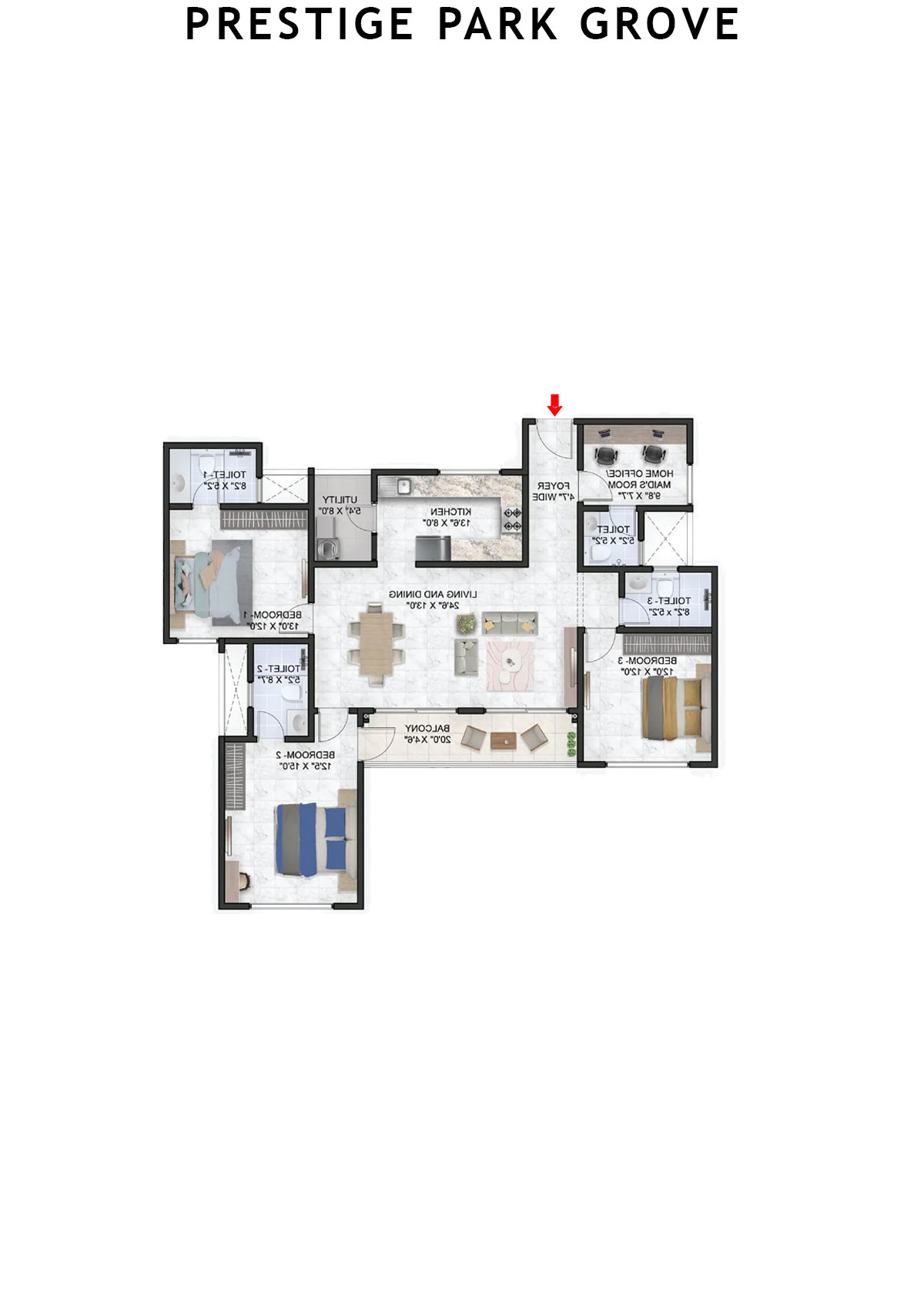 Prestige Park Grove Tower 9 Unit 5 (Type E2) Floor Plan