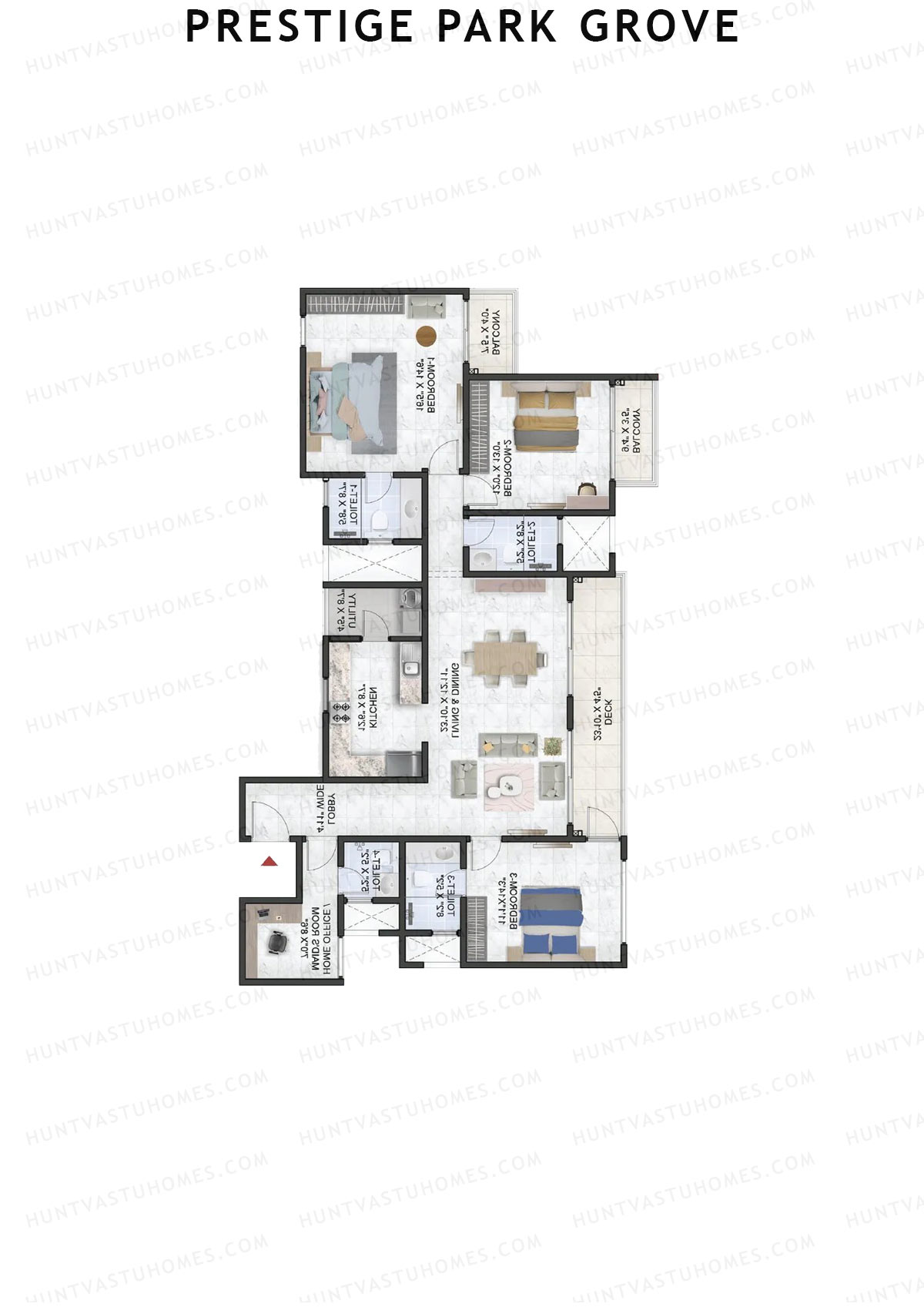 Prestige Park Grove, Tower 9, Unit 7 (Type E7), 3BHK, Super Area 2204   sq ft 