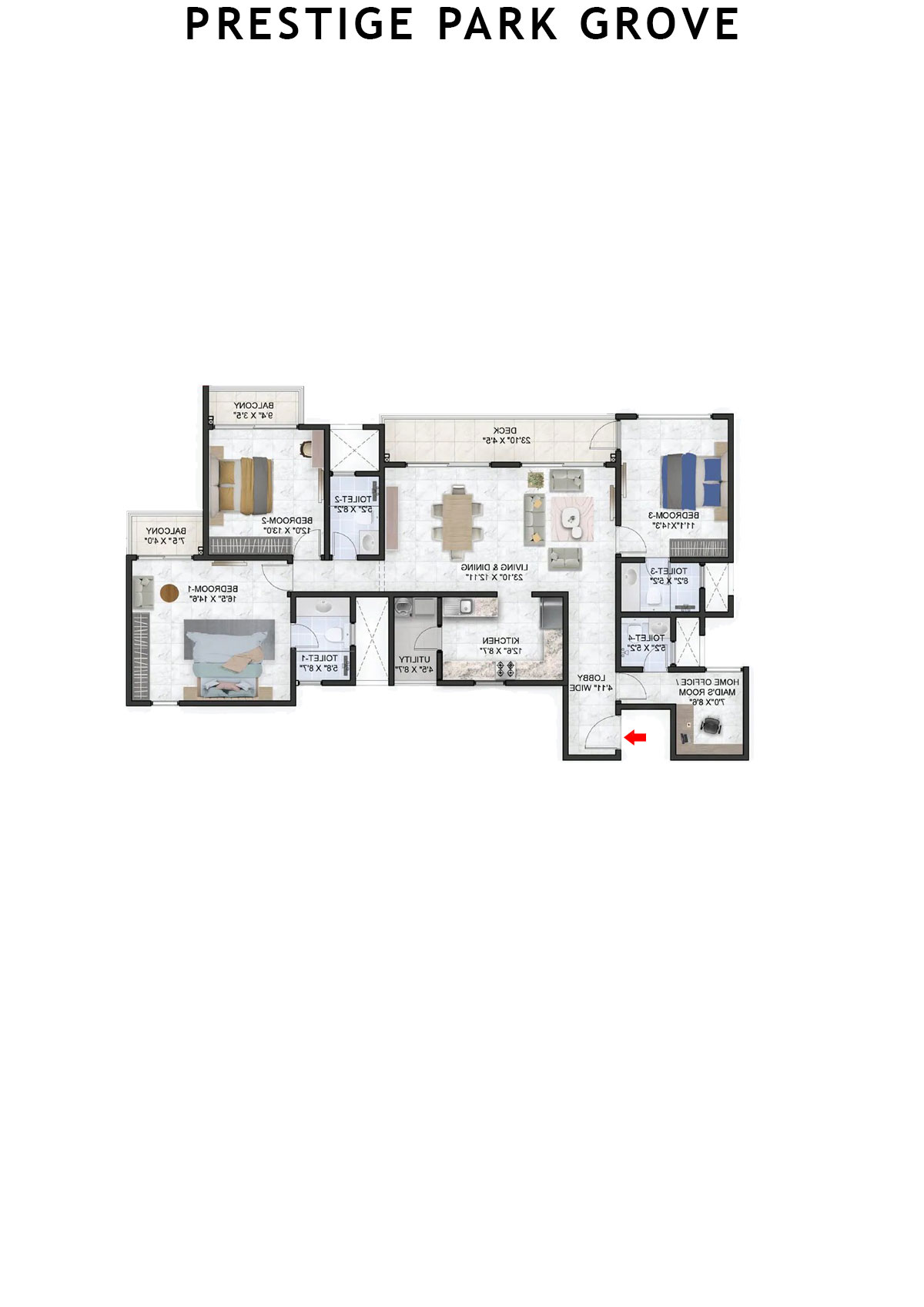 Prestige Park Grove Tower 9 Unit 7 (Type E7) Floor Plan