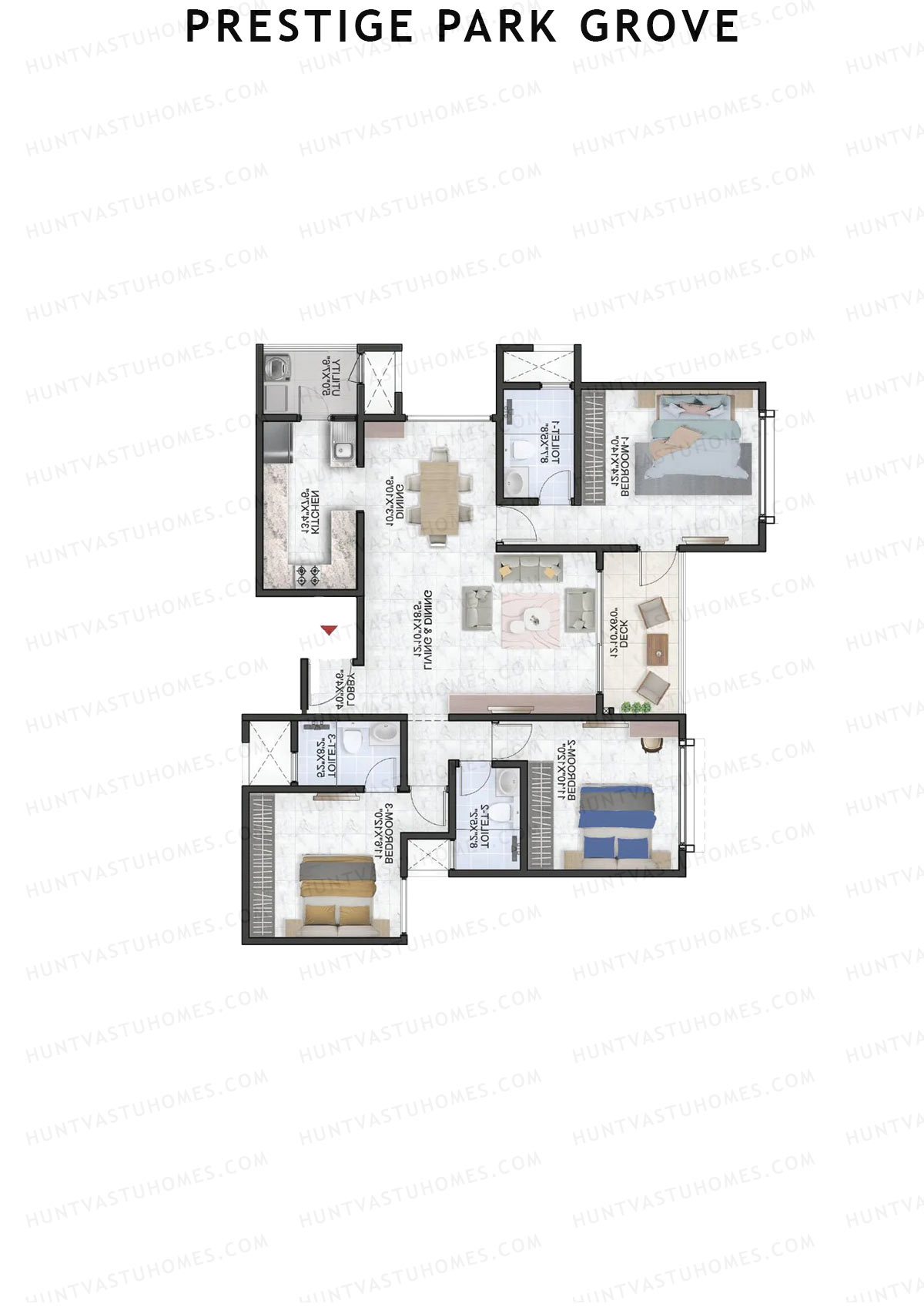 Prestige Park Grove, Tower 9, Unit 8 (Type D1), 3BHK, Super Area 1784   sq ft 