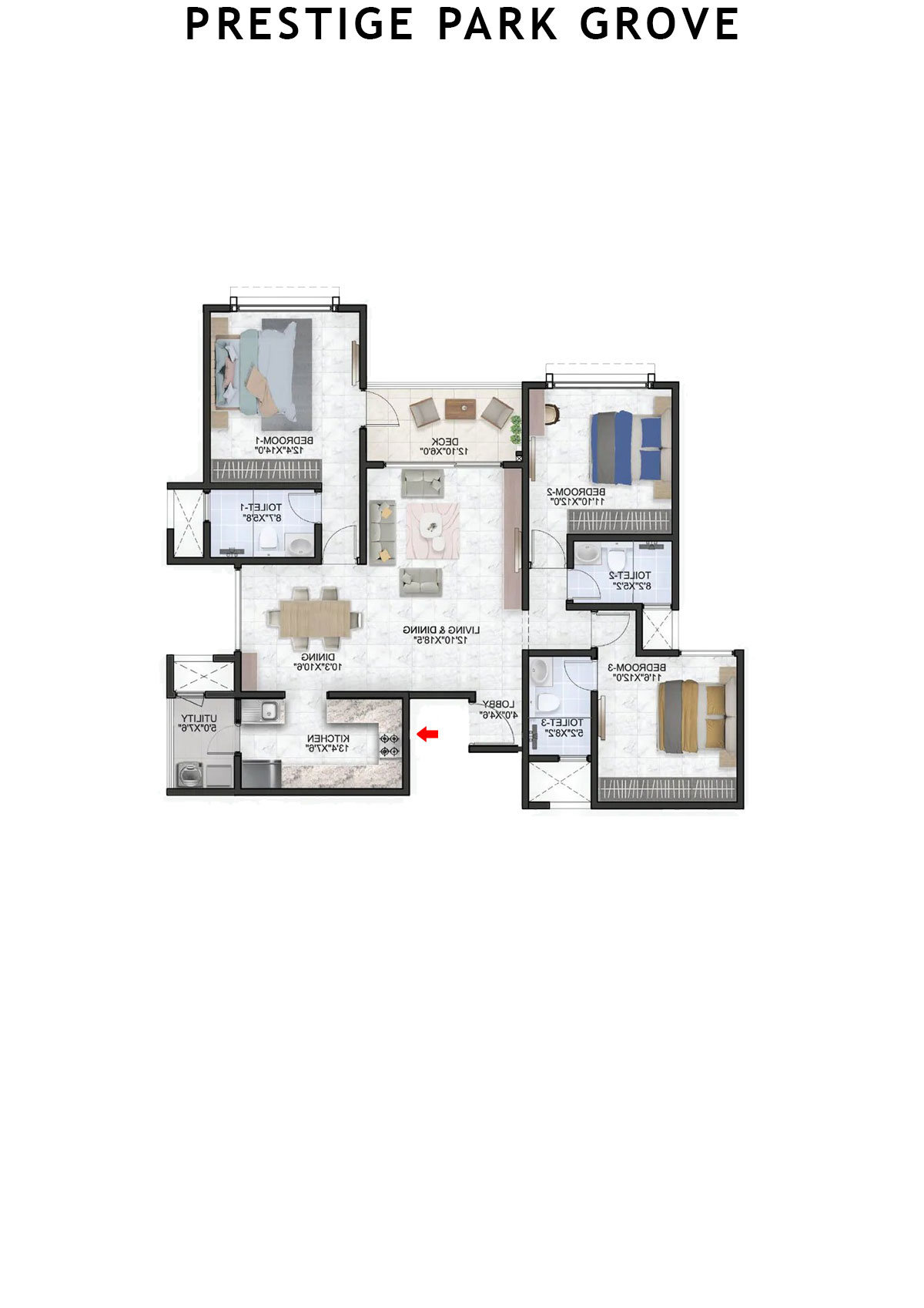 Prestige Park Grove Tower 9 Unit 8 (Type D1) Floor Plan