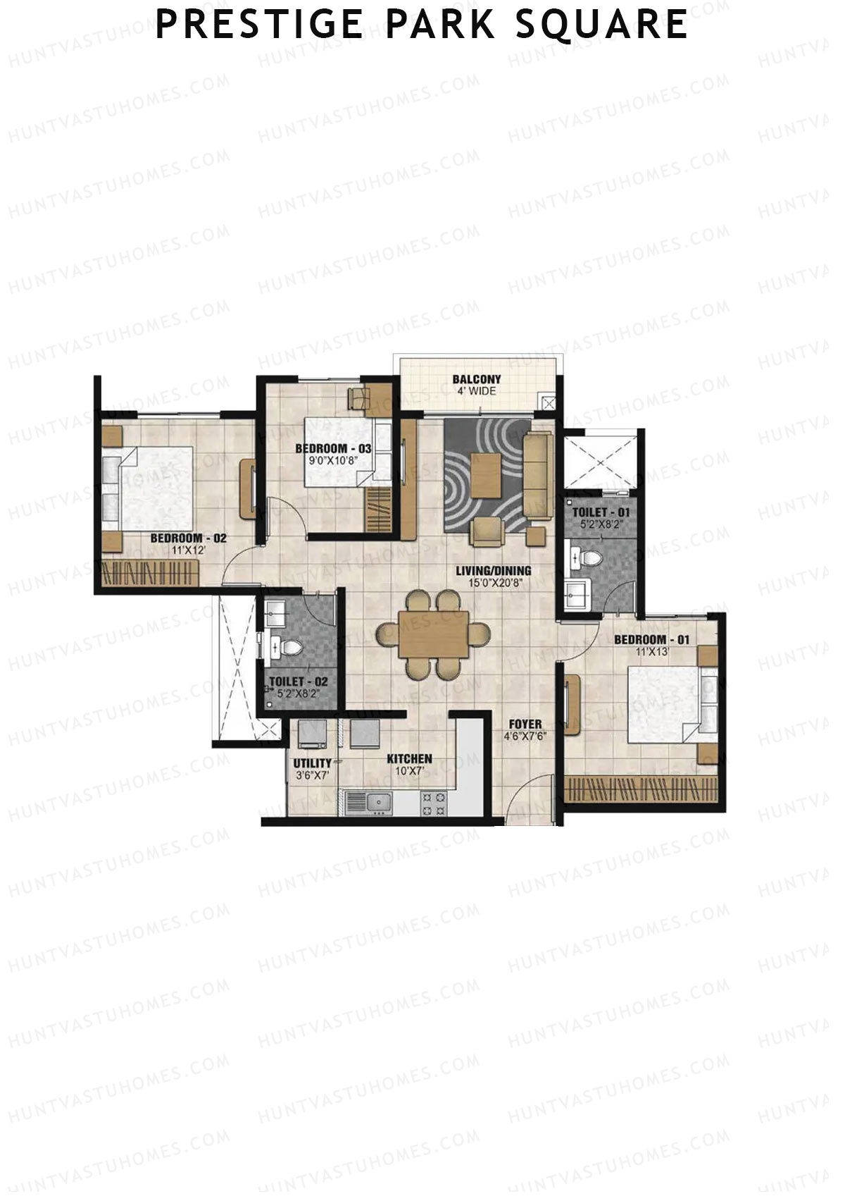 Prestige Park Square Tower 1 Unit 1 (Type C) Floor Plan