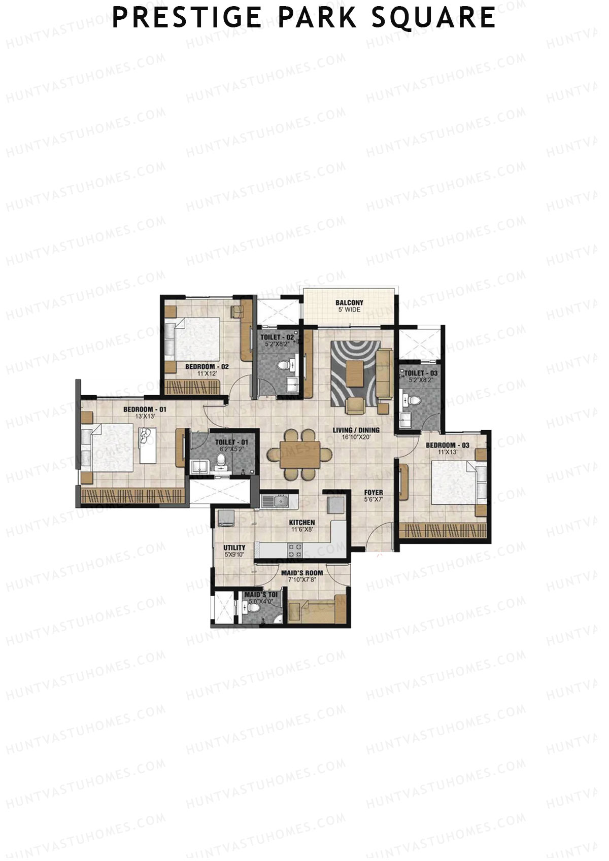 Prestige Park Square Tower 1 Unit 1 (Type F) Floor Plan